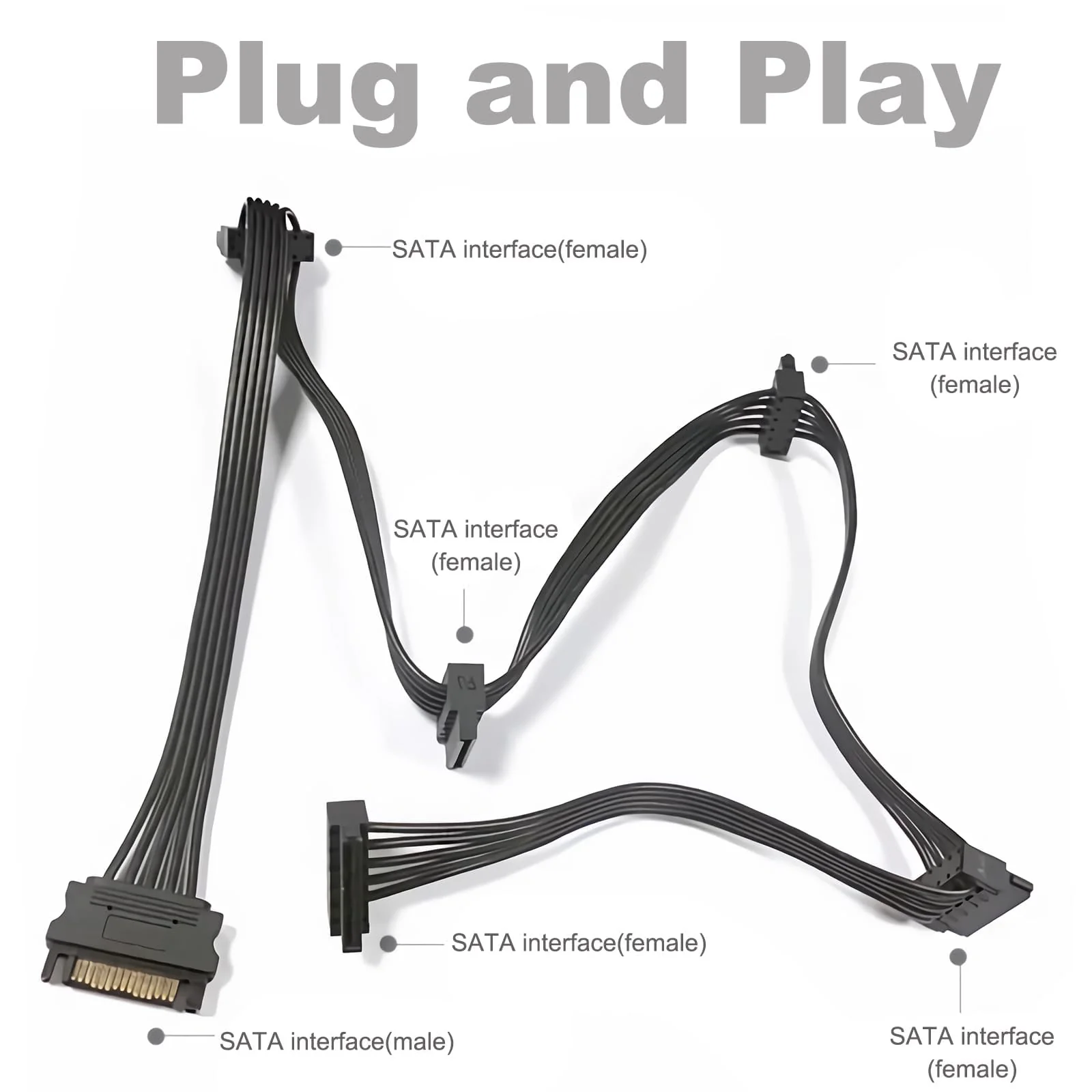 SATA Power Splitter Cable 19.7 in (500 mm) - 15 Pin SATA 1 Male to 5 Female Power Splitter Adapter Cable Powers up to 5 HDD, SSD, Optical Drives (1, Black) - Image 4