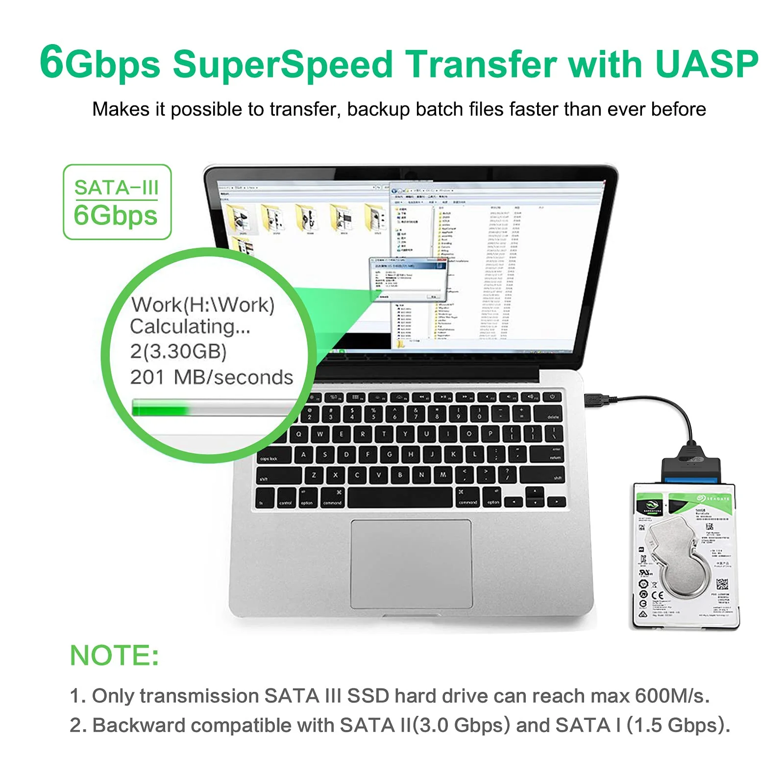 SATA to USB 3.0 Adapter Cable for 2.5 inch Hard Drive HDD/SSD Data Transfer, External Hard Drive Converter Support UASP (Black) Black - Image 5