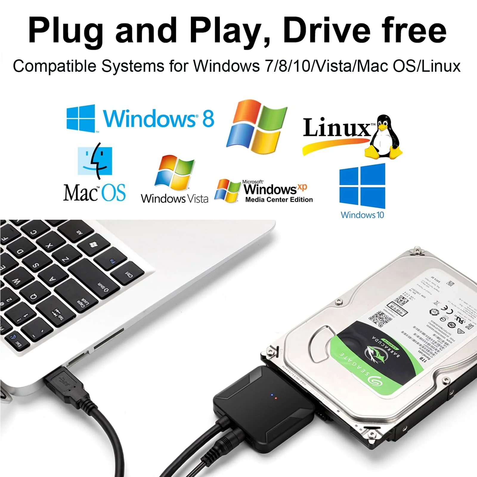SATA to USB 3.0 Adapter, External Hard Drive Converter Cable for 2.5" 3.5" HDD, SSD with Power Supply for SATA 3.5 SSD HDD - Image 3