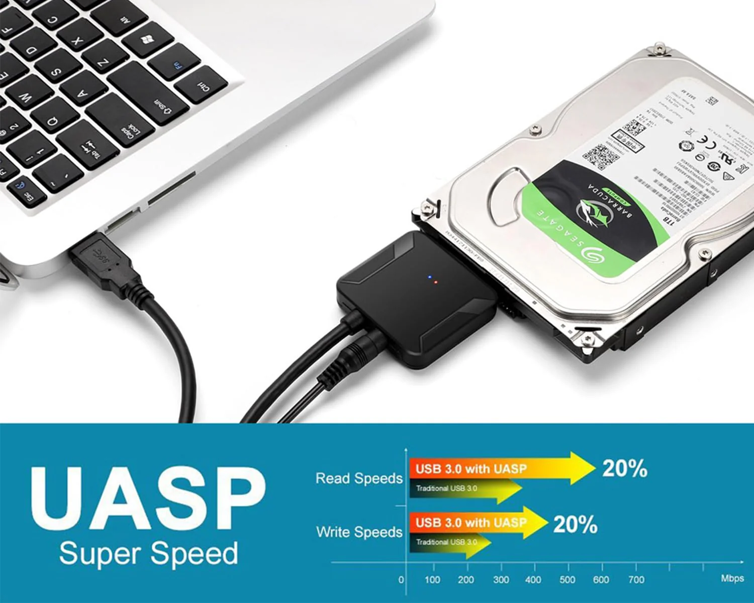 SATA to USB 3.0 Adapter, External Hard Drive Converter Cable for 2.5" 3.5" HDD, SSD with Power Supply for SATA 3.5 SSD HDD - Image 6