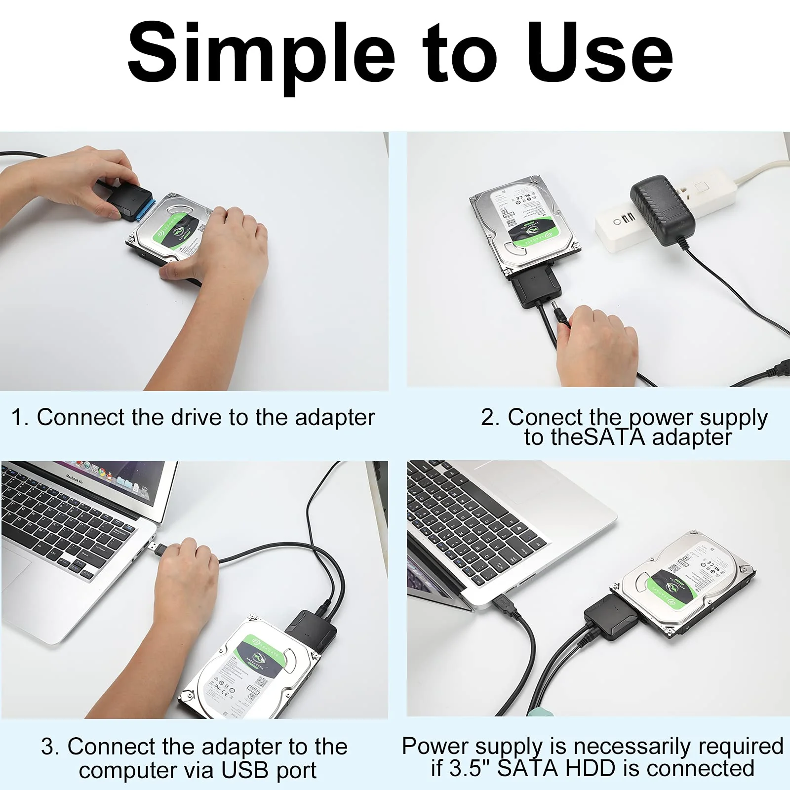 SATA to USB 3.0 Adapter, External Hard Drive Converter Cable for 2.5" 3.5" HDD, SSD with Power Supply for SATA 3.5 SSD HDD - Image 7