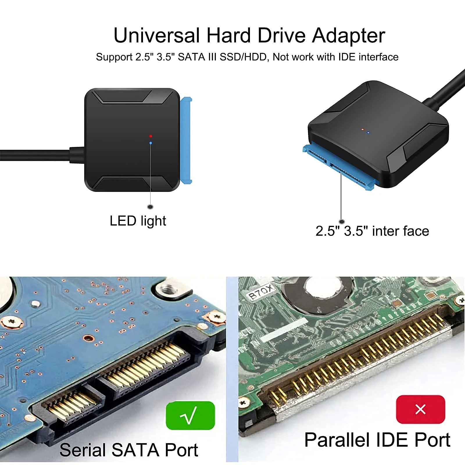 SATA to USB 3.0 Adapter, External Hard Drive Converter Cable for 2.5" 3.5" HDD, SSD with Power Supply for SATA 3.5 SSD HDD - Image 9