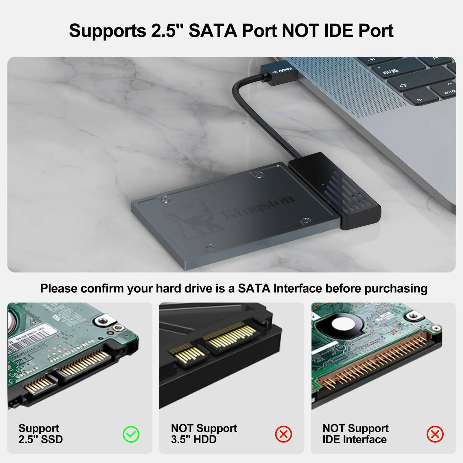 SATA to USB 3.0 Adapter, USB to 2.5" SATA I/II/III 5Gbps Data Transfer Hard Drive Adapter, SATA to USB A External Converter Cable for 2.5 Inch SSD 1 Pack - Image 2