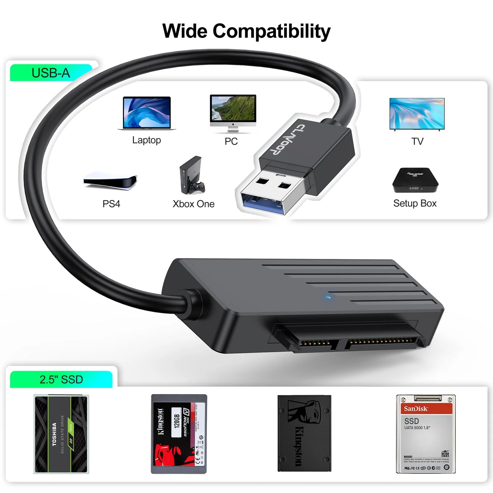SATA to USB 3.0 Adapter, USB to 2.5" SATA I/II/III 5Gbps Data Transfer Hard Drive Adapter, SATA to USB A External Converter Cable for 2.5 Inch SSD 1 Pack - Image 4
