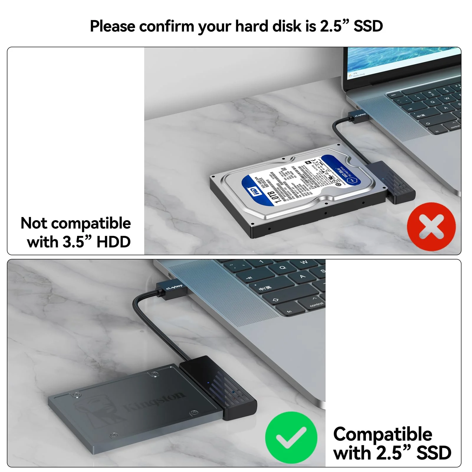 SATA to USB 3.0 Adapter, USB to 2.5" SATA I/II/III 5Gbps Data Transfer Hard Drive Adapter, SATA to USB A External Converter Cable for 2.5 Inch SSD 1 Pack - Image 5