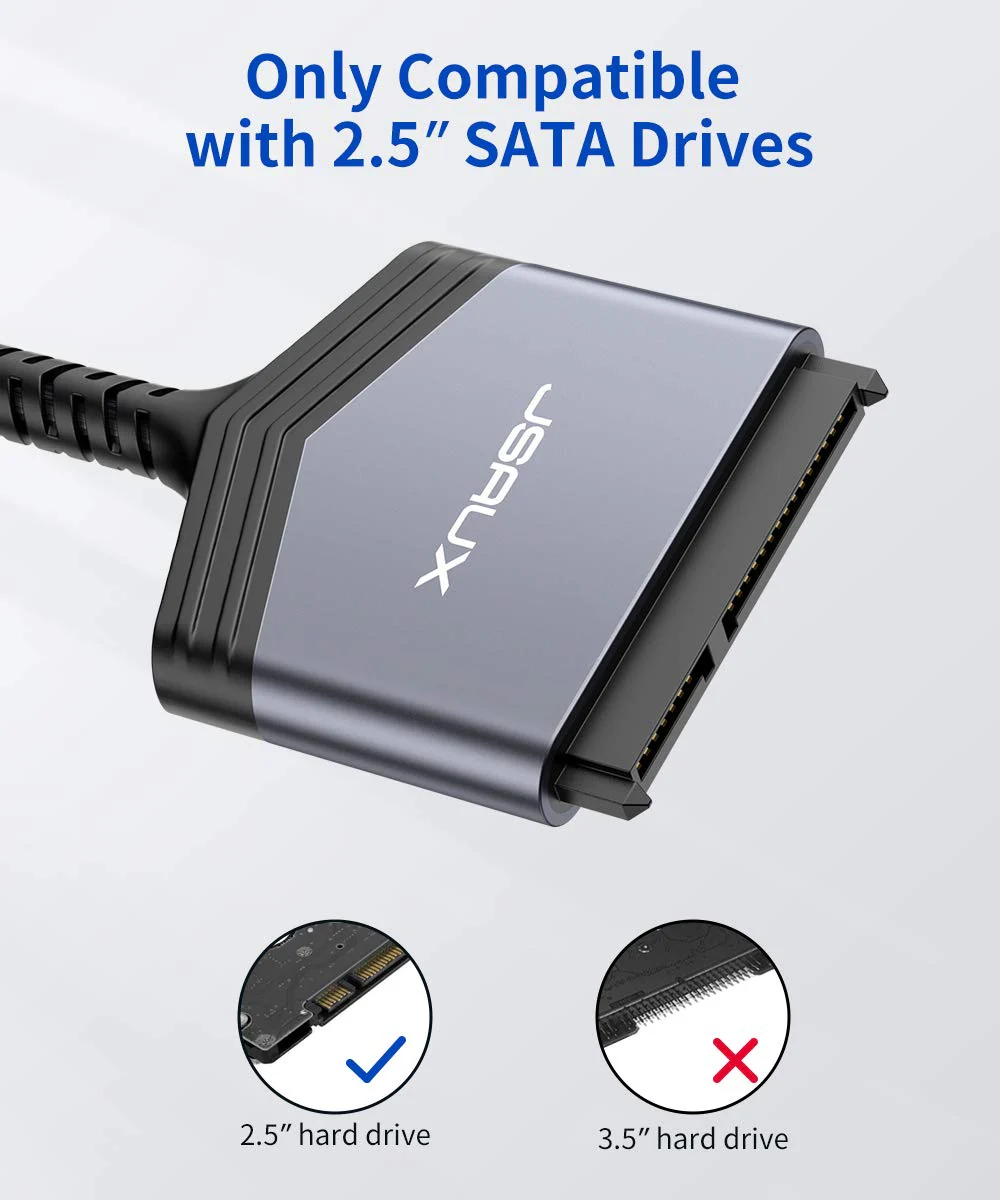 SATA to USB C Cable, JSAUX USB-C 3.1 to 2.5” SATA III Hard Driver Adapter Aluminum Shell External Converter for SSD/HDD Data Transfer-Grey USB C-SATA Grey1 - Image 2