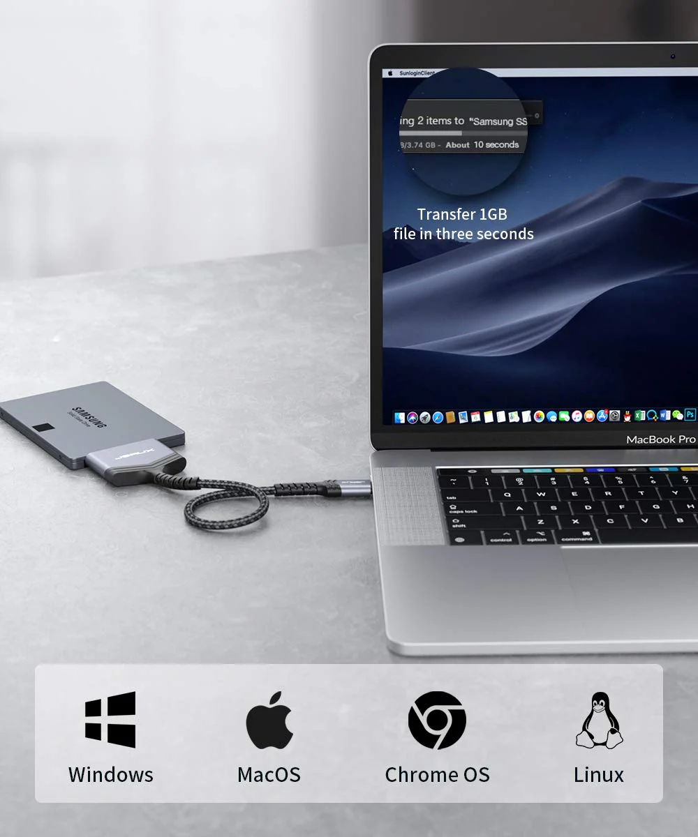 SATA to USB C Cable, JSAUX USB-C 3.1 to 2.5” SATA III Hard Driver Adapter Aluminum Shell External Converter for SSD/HDD Data Transfer-Grey USB C-SATA Grey1 - Image 4