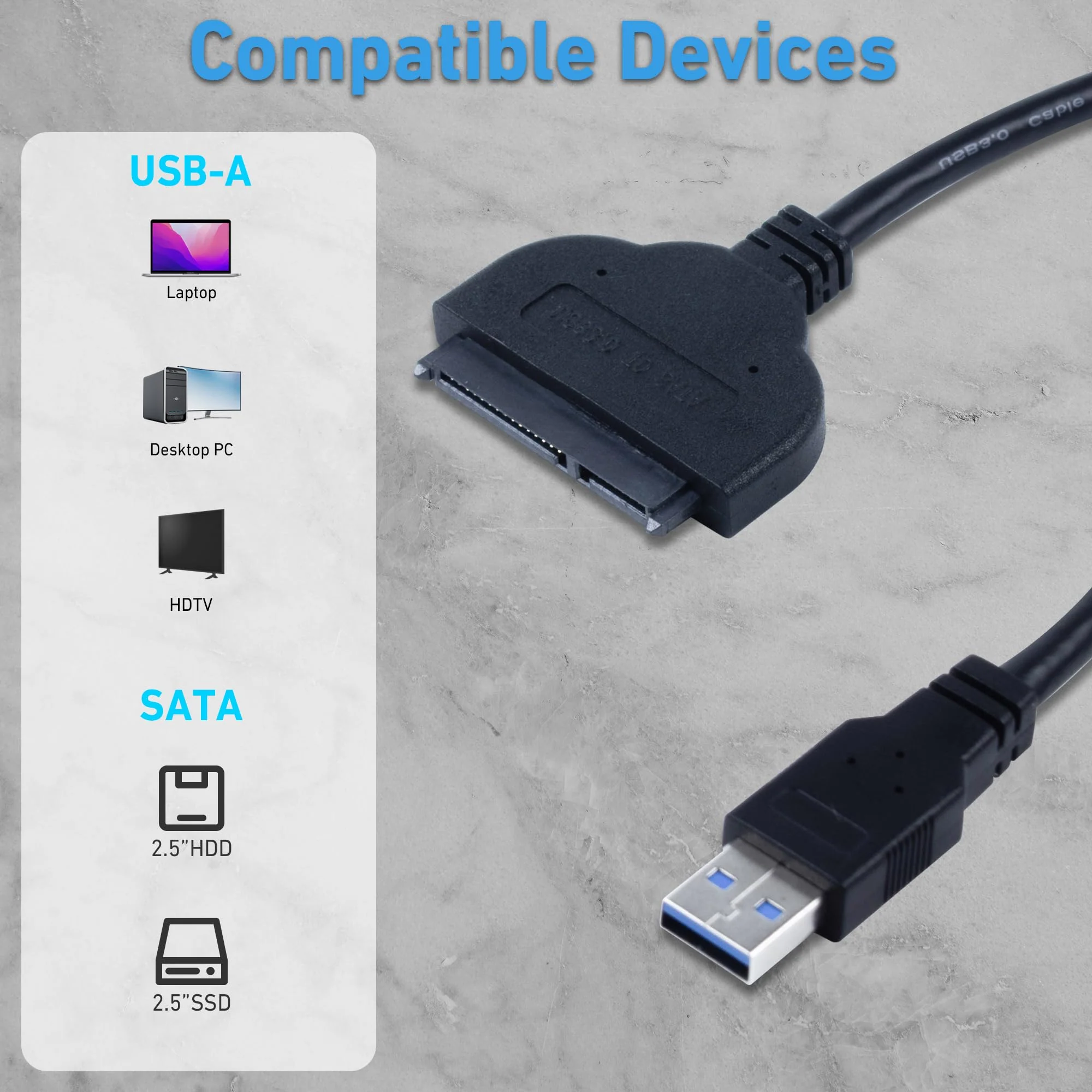 SATA to USB，Sata to USB Adapter，SATA to USB Cable for 2.5 inch HDD and SSD 5Gbps Superspeed Compatible with USB 2.0 1.1 Older SATA Connector - Image 4