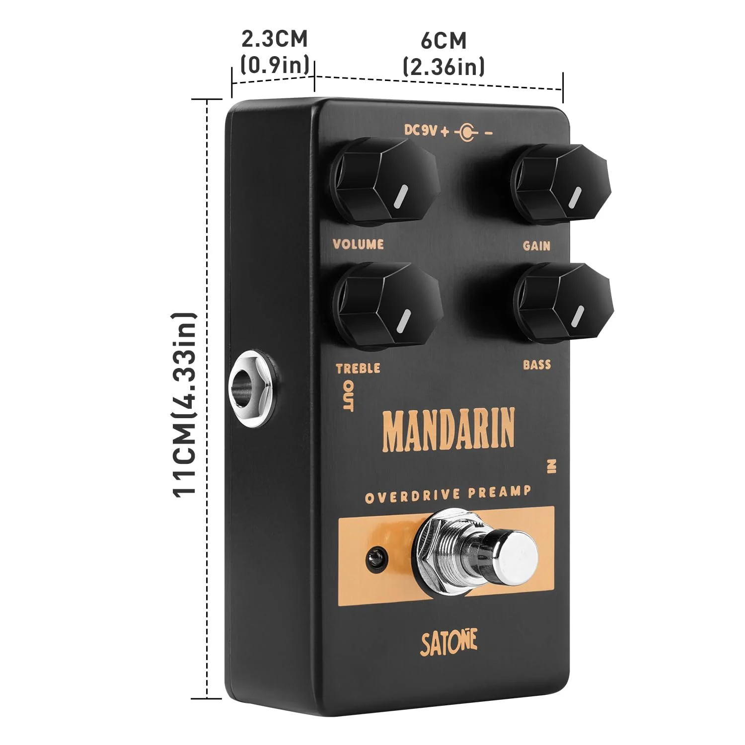 Satone S805 Mandarin Overdrive Preamp Effect Pedal - Classic Overdrive with 4 Controls Preamp Acoustic Metal Pedal with True Bypass - Image 4