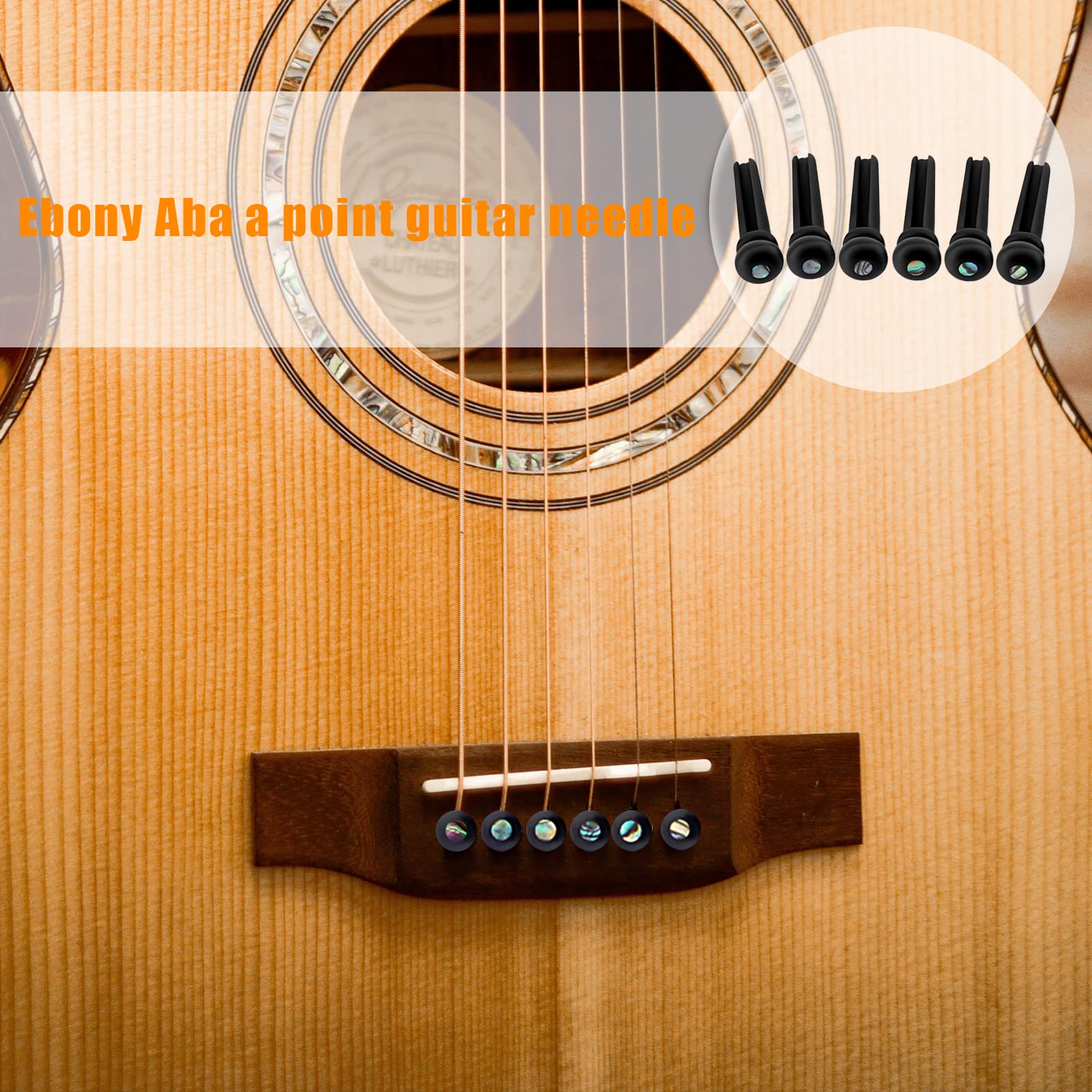 SAVITA 6pcs Ebony Guitar Bridge Pins, Acoustic Guitar Bridge Pegs for 6 and 12 Strings Replacement Parts Guitar String Pins with Small Abalone Shell Dots(Black) - Image 6