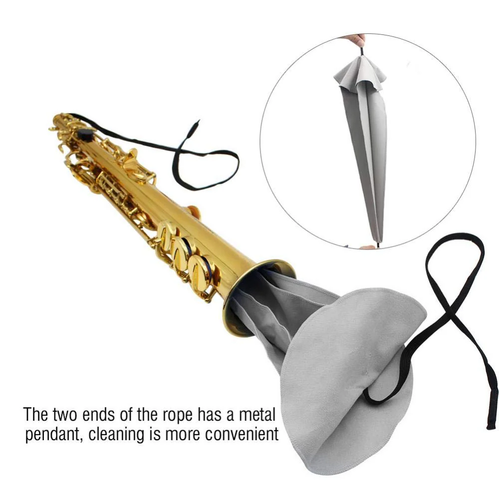 Sax Cleaning Cloth Ultrafine Fiber Material Saxophone Cleaner Cloth Pull Through Cloth for Sax Inside Tube(Gray) Gray - Image 2