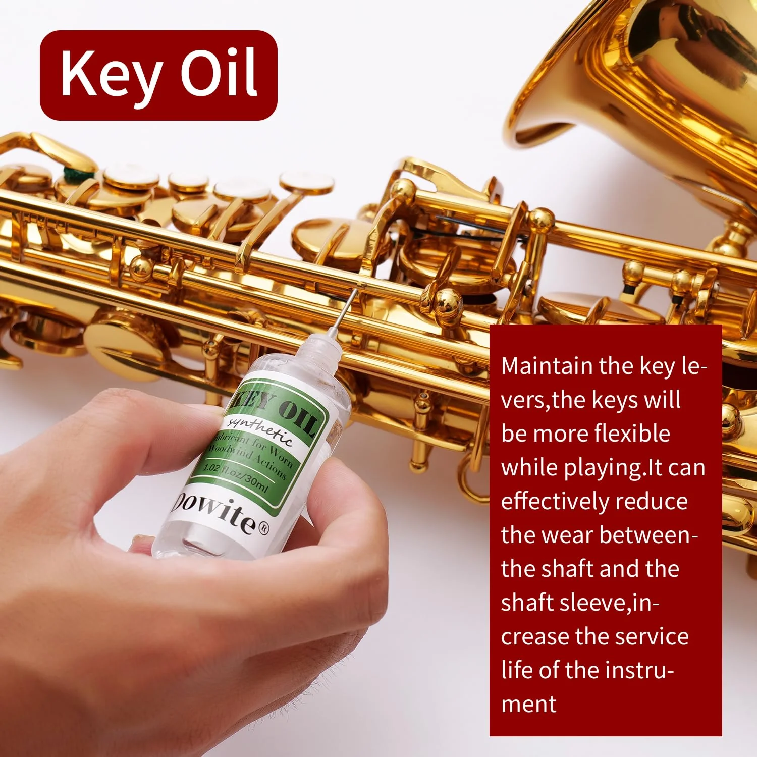 Saxophone Cleaning Care Kit: Mouthpiece&Dust Brush, Cleaning Cloth,Swabs,Necking Swab,Finger Rest,Cork Grease, Key Oil,Mouthpiece Pad – Sax Cleaning Kit for Professional players, Students - Image 7