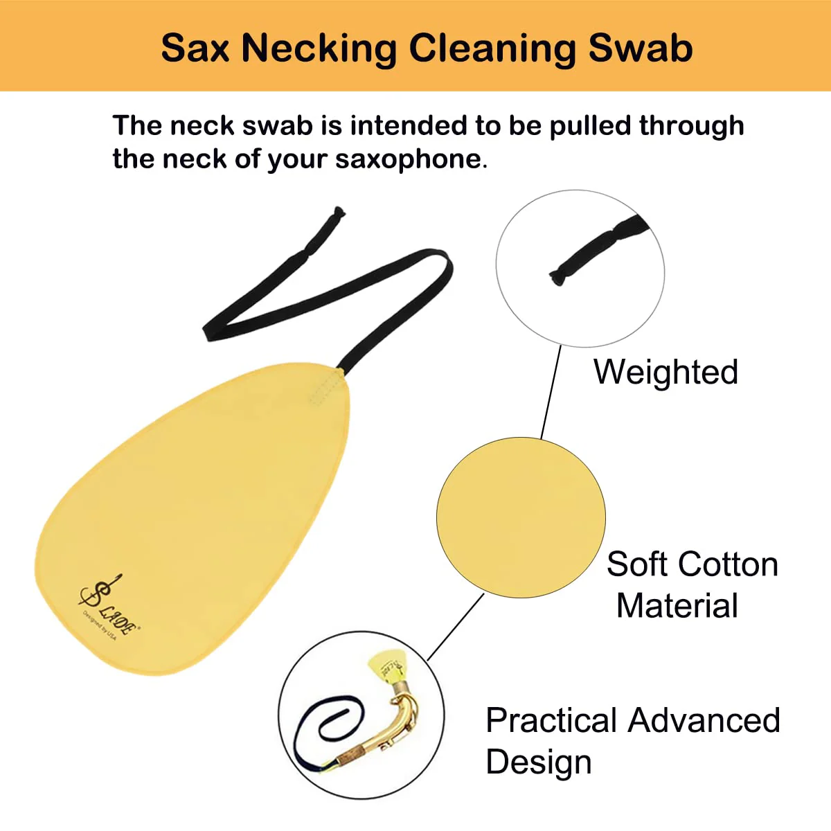 Saxophone Cleaning Cloth, Alto Saxophone Cleaning Kit with Saxophone Cleaning Cloth, Sax Neck Cleaning Swab, Mouthpiece Brush, Dusting Brush for Flute and Woodwind Instruments Yellow - Image 4