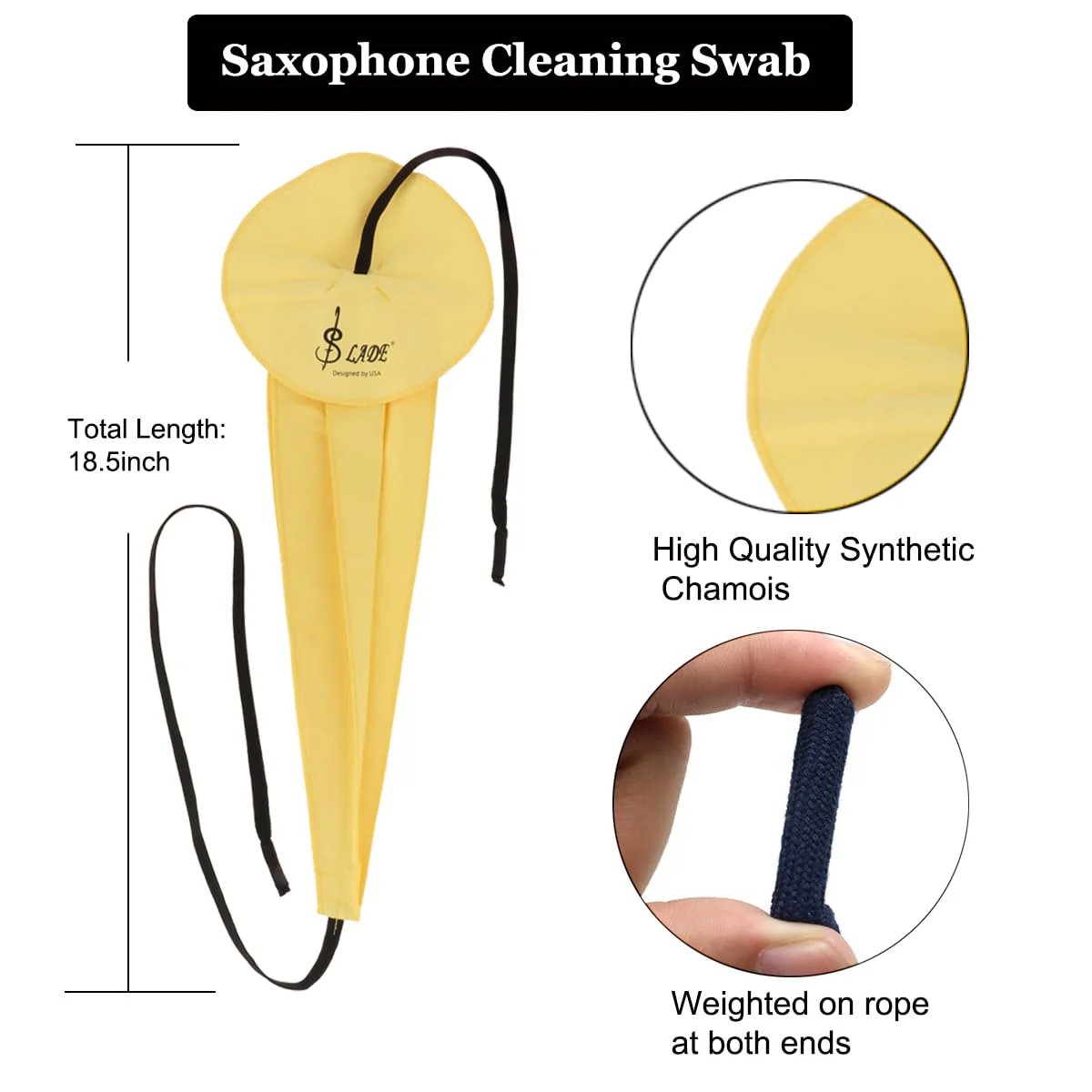 Saxophone Cleaning Cloth Kit, 4 in 1 Saxophone Cleaning Swab Kit, Including Cleaning Swab and Mouthpiece Brush for Alto Tenor Soprano Sax and Other Wind & Woodwind Instruments (Yellow) Yellow - Image 3