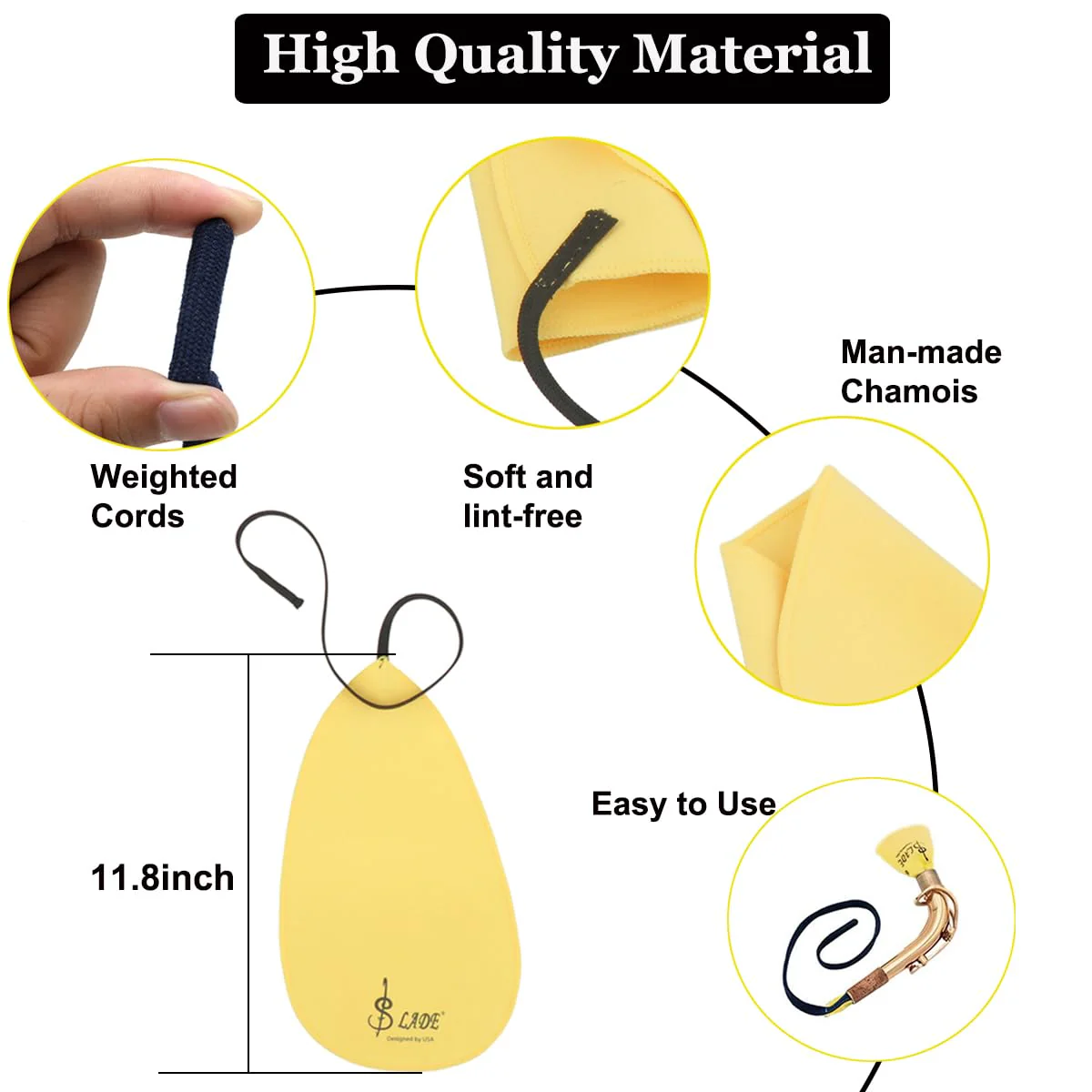 Saxophone Cleaning Cloth Kit, 4 in 1 Saxophone Cleaning Swab Kit, Including Cleaning Swab and Mouthpiece Brush for Alto Tenor Soprano Sax and Other Wind & Woodwind Instruments (Yellow) Yellow - Image 4