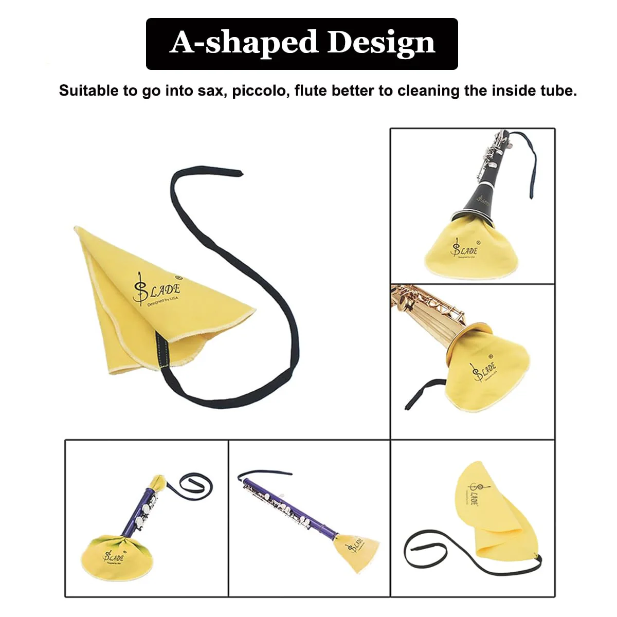 Saxophone Cleaning Cloth Kit, 4 in 1 Saxophone Cleaning Swab Kit, Including Cleaning Swab and Mouthpiece Brush for Alto Tenor Soprano Sax and Other Wind & Woodwind Instruments (Yellow) Yellow - Image 5