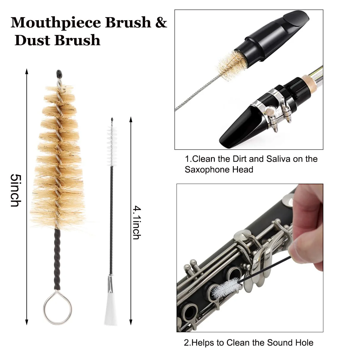Saxophone Cleaning Cloth Kit, 4 in 1 Saxophone Cleaning Swab Kit, Including Cleaning Swab and Mouthpiece Brush for Alto Tenor Soprano Sax and Other Wind & Woodwind Instruments (Yellow) Yellow - Image 6