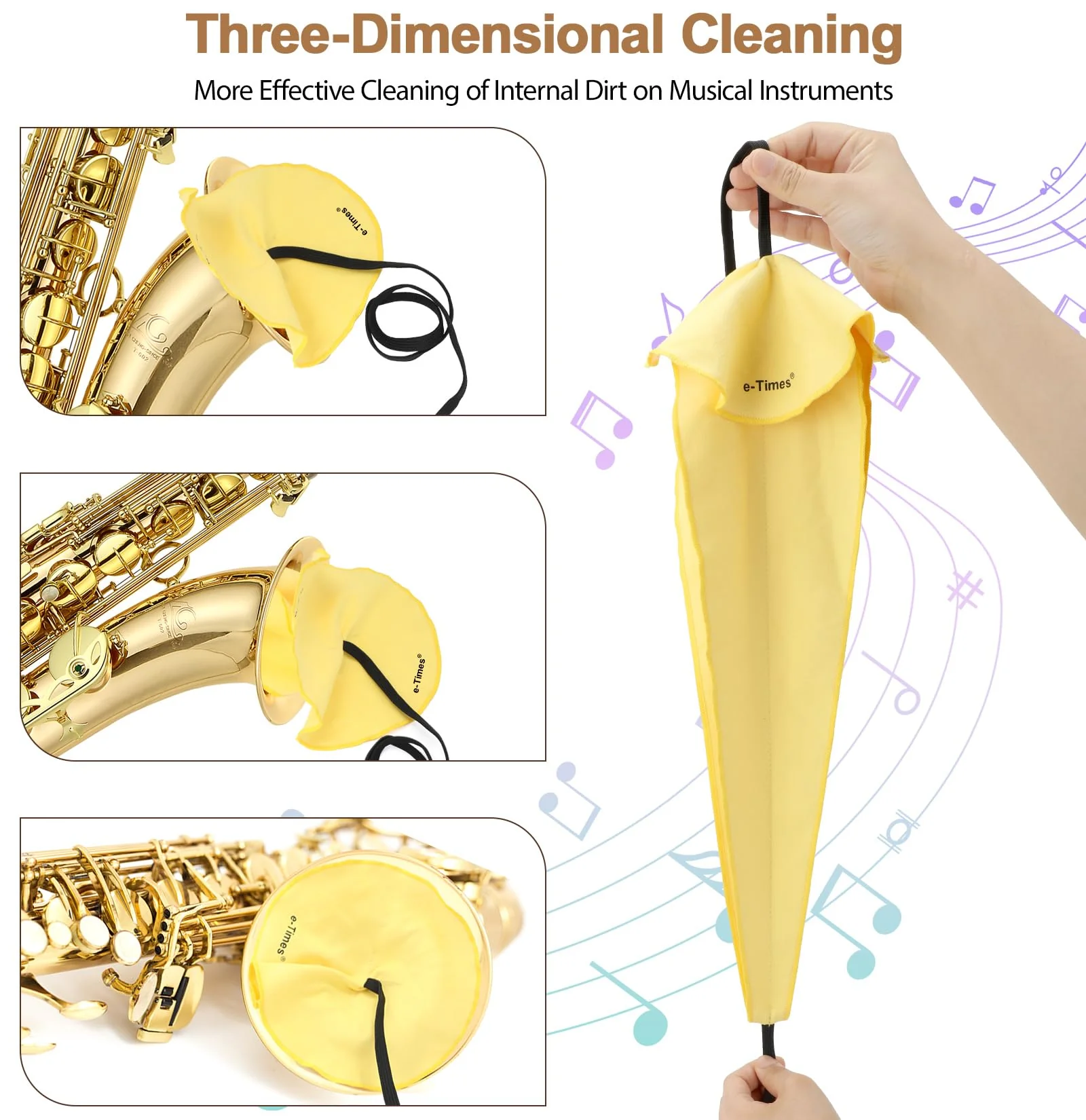 Saxophone Cleaning Cloth Kit, for Alto Tenor Soprano Sax and Other Wind & Woodwind Instruments, Including 1 * Cleaning Cloth and 1 * Mouthpiece Brush Alto Standard - Image 2