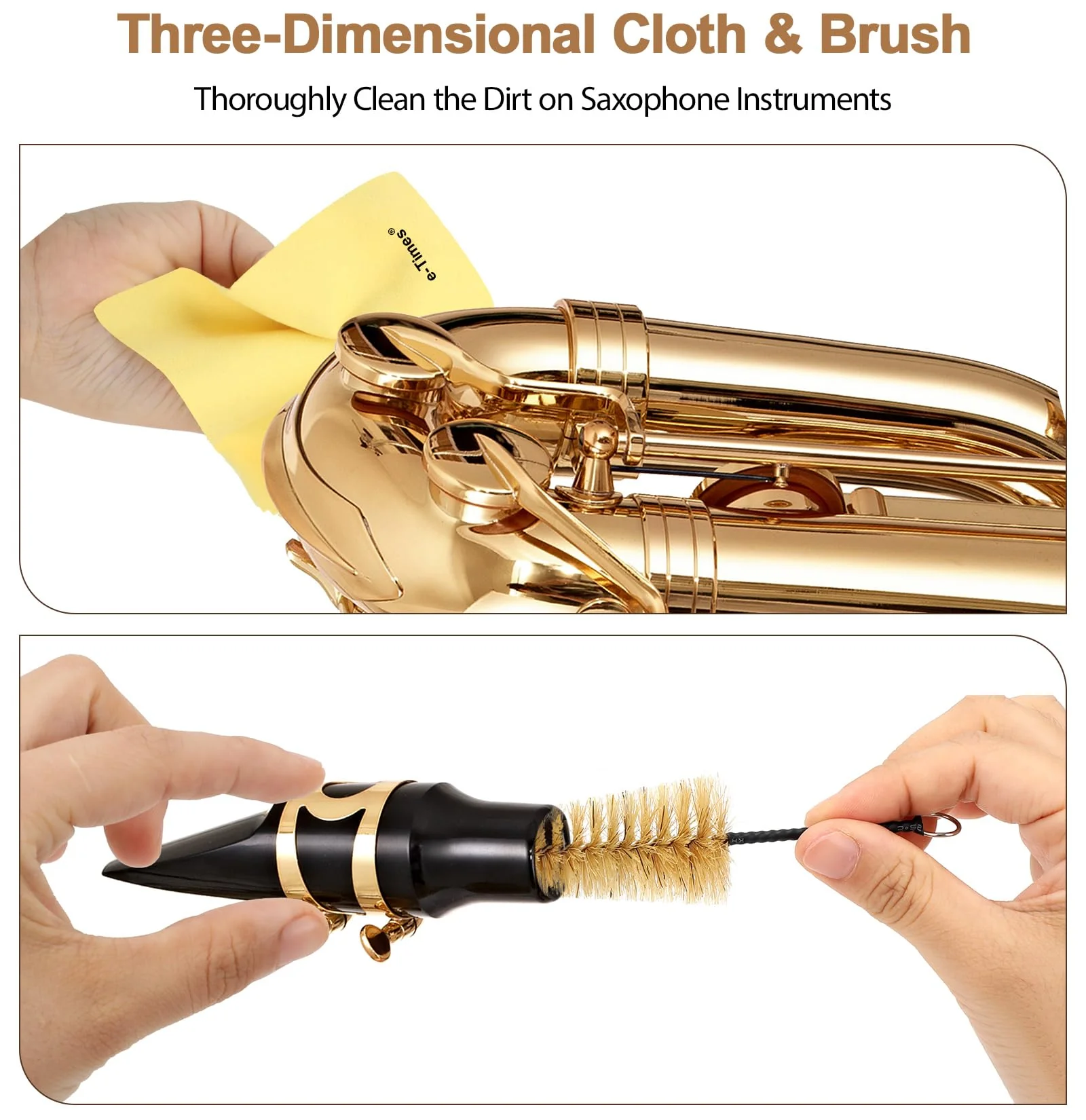 Saxophone Cleaning Cloth Kit, for Alto Tenor Soprano Sax and Other Wind & Woodwind Instruments, Including 1 * Cleaning Cloth and 1 * Mouthpiece Brush Alto Standard - Image 3