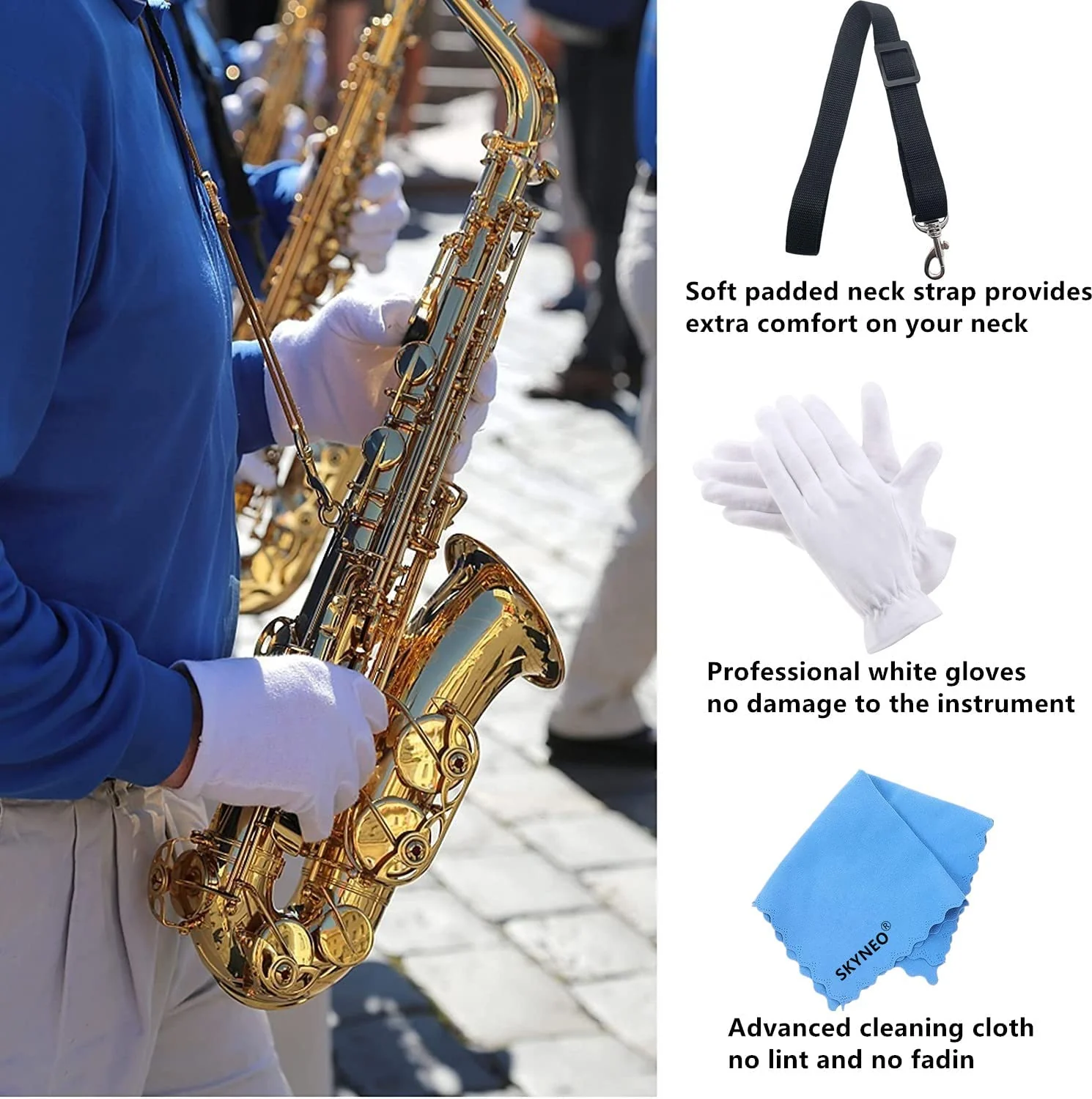 Saxophone Cleaning kit, Clarinet Cleaning Kit with Maintenance Kit,Cork Grease,Swab,Strap,Cleaning Cloth,Thumb Rest,Reed Case,Mouthpiece Brush and More blue - Image 5
