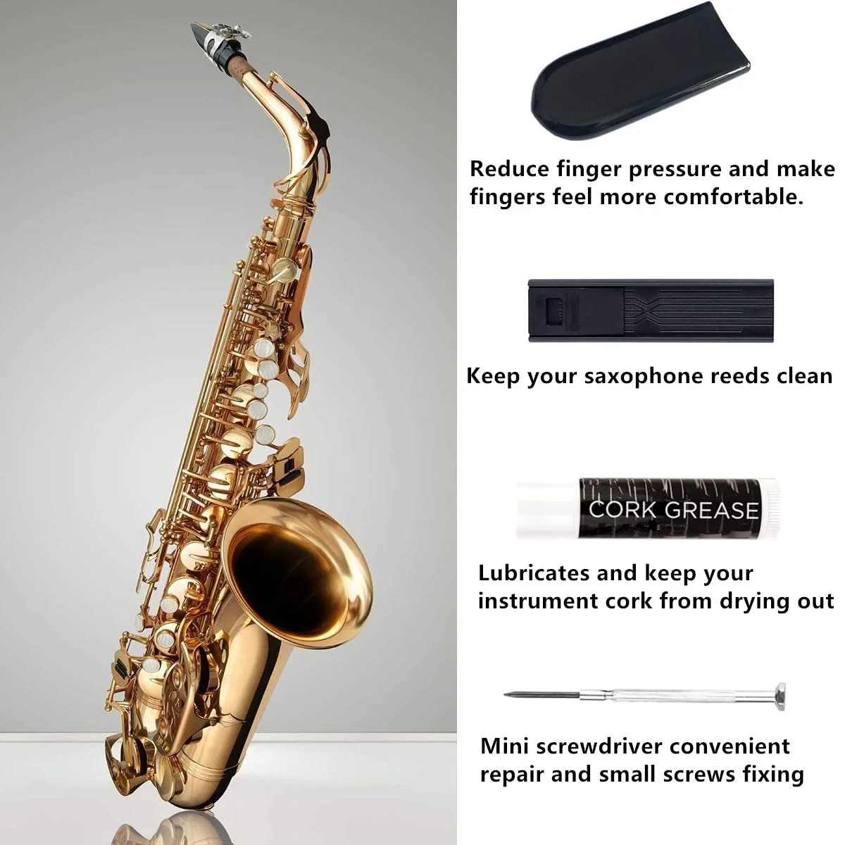 Saxophone Cleaning kit, Clarinet Cleaning Kit with Maintenance Kit,Cork Grease,Swab,Strap,Cleaning Cloth,Thumb Rest,Reed Case,Mouthpiece Brush and More blue - Image 6
