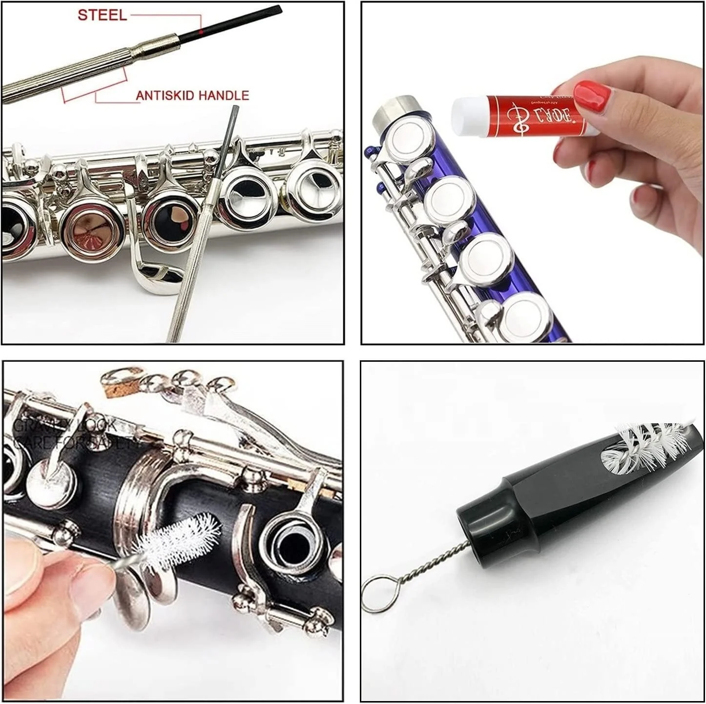 Saxophone Cleaning kit, Clarinet Cleaning Kit with Maintenance Kit,Cork Grease,Swab,Strap,Cleaning Cloth,Thumb Rest,Reed Case,Mouthpiece Brush and More blue - Image 7