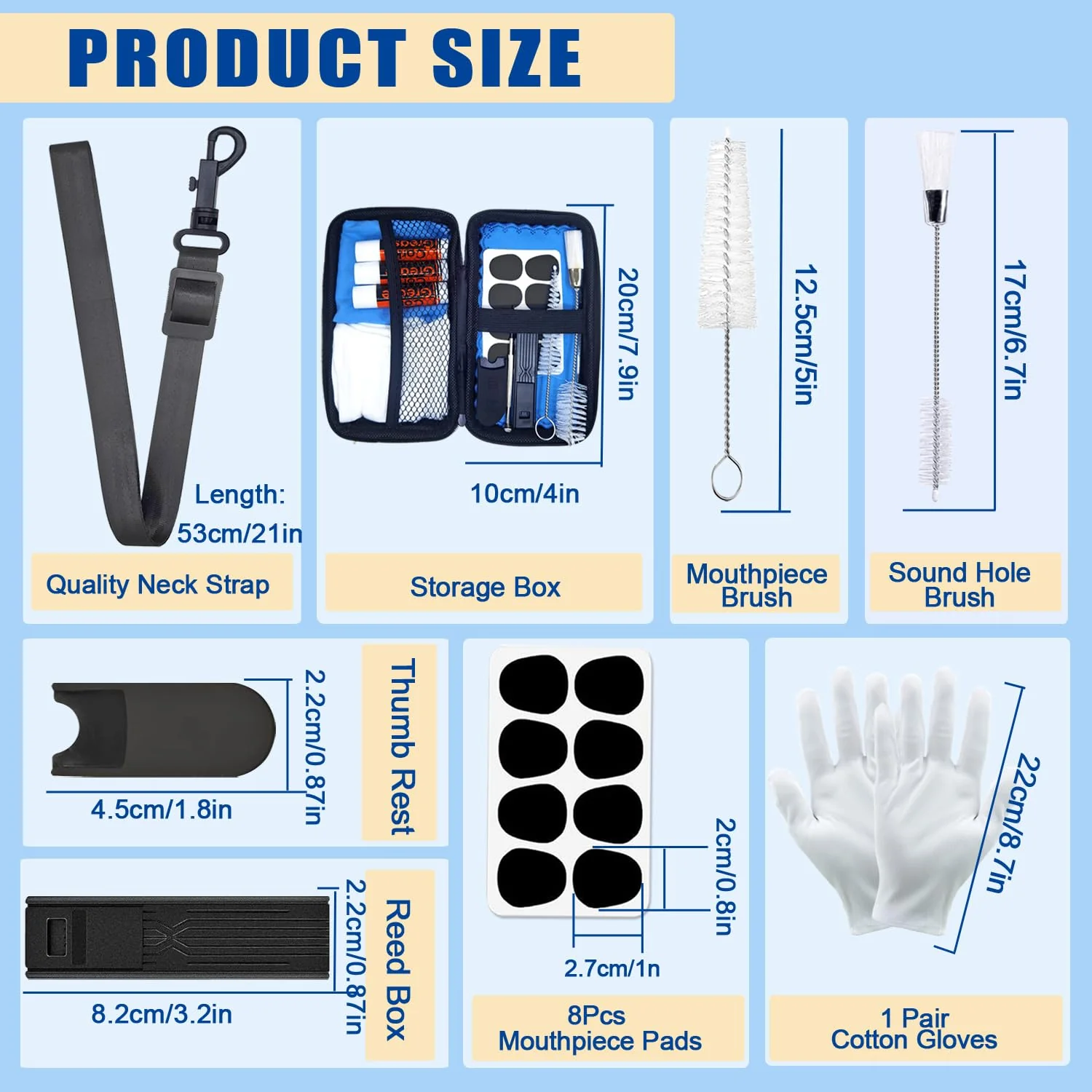 Saxophone Cleaning kit with Case，Clarinet Flute Cleanser Maintenance Kit with Cork Grease,Swab,Cleaning Cloth,Thumb Rest,Reed Case,Mouthpiece Brush and More Workable for Wind & Woodwind Struments - Image 3