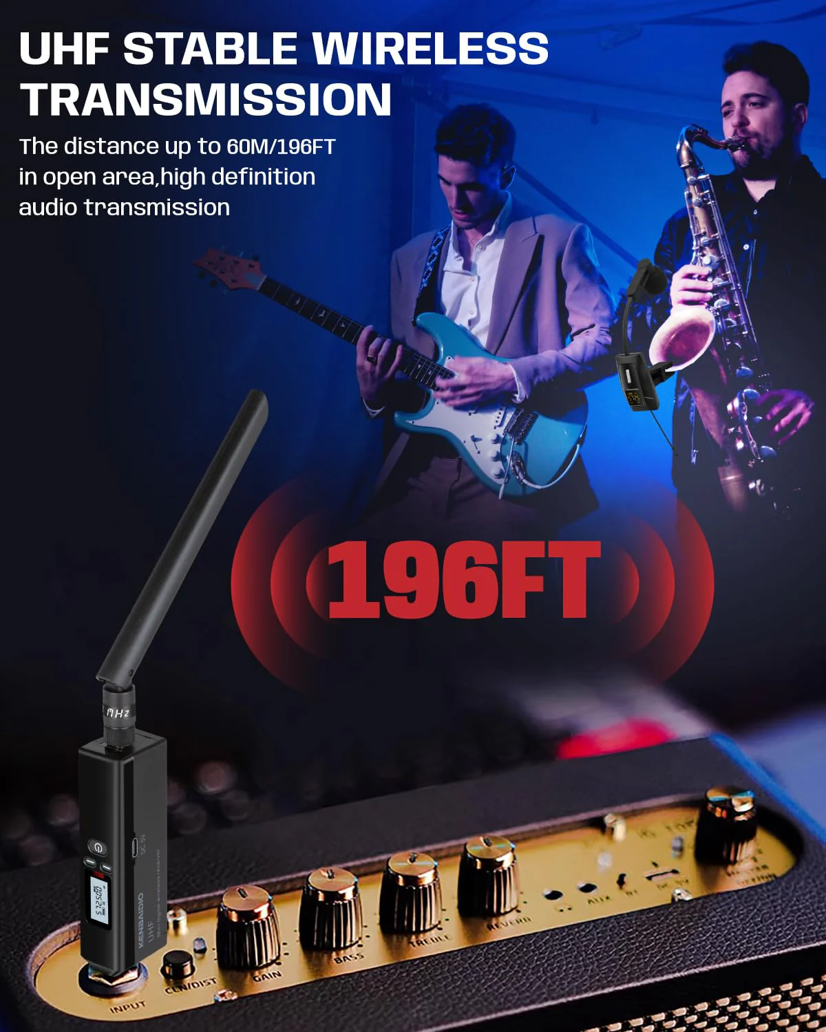 Saxophone Microphone, UHF Rechargeable Wireless Instruments Microphone System with Transmitter and Receiver 196ft Range, Clip on Condenser Mic for Trumpet, Trombone, Saxofon, Most Brass Instruments U-720 Saxophone Microphone - Image 2