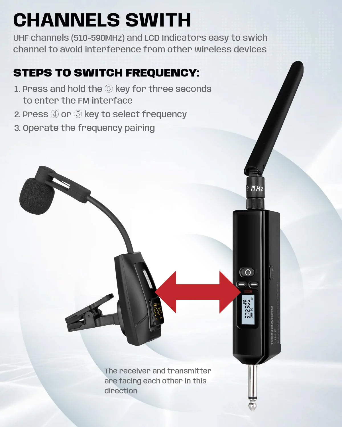 Saxophone Microphone, UHF Rechargeable Wireless Instruments Microphone System with Transmitter and Receiver 196ft Range, Clip on Condenser Mic for Trumpet, Trombone, Saxofon, Most Brass Instruments U-720 Saxophone Microphone - Image 6