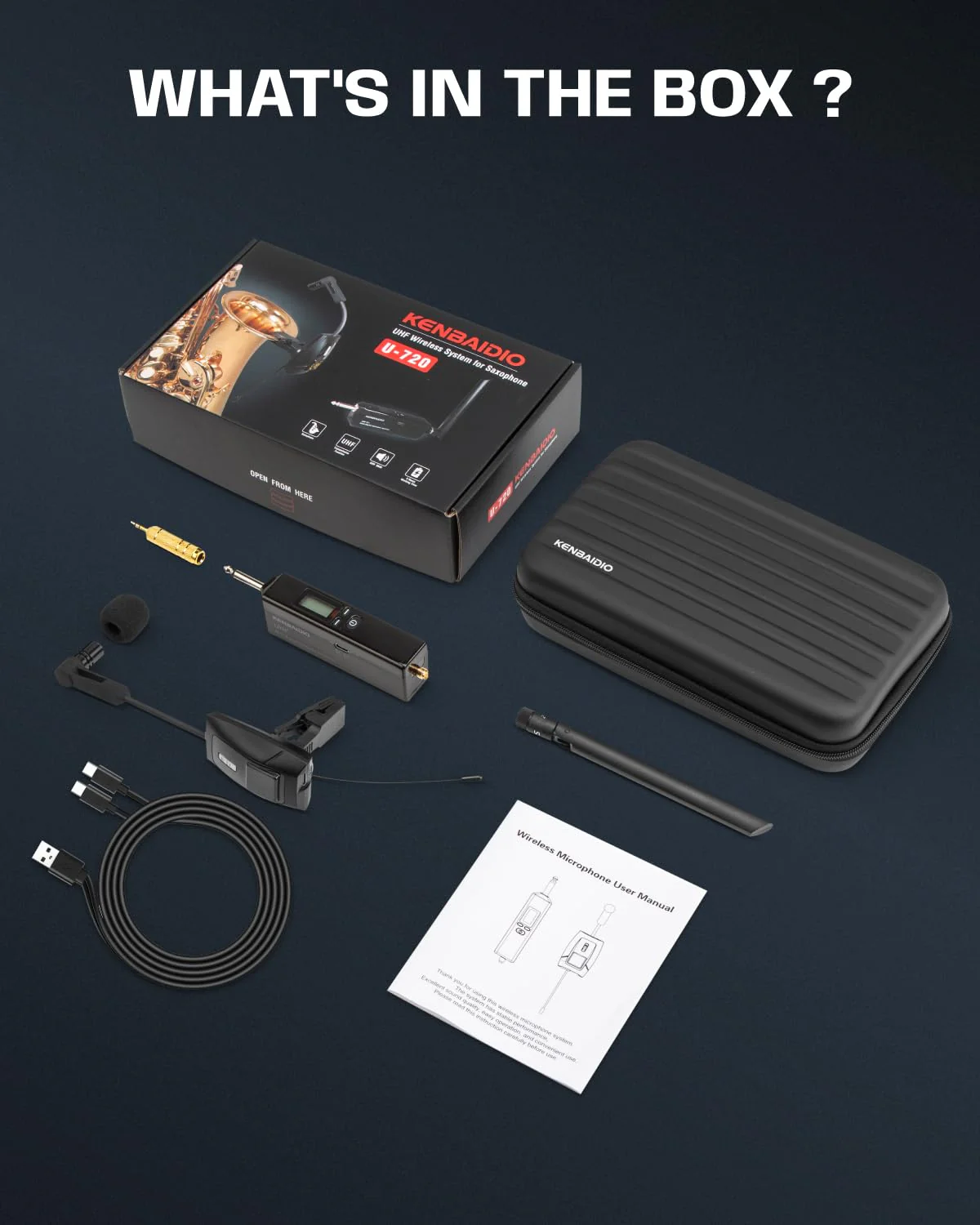 Saxophone Microphone, UHF Rechargeable Wireless Instruments Microphone System with Transmitter and Receiver 196ft Range, Clip on Condenser Mic for Trumpet, Trombone, Saxofon, Most Brass Instruments U-720 Saxophone Microphone - Image 9