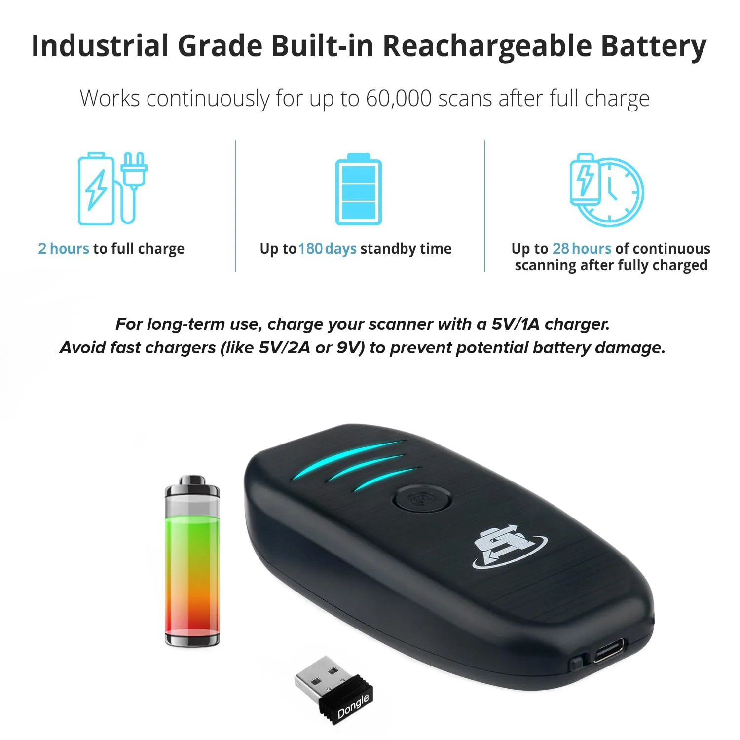 ScanAvenger Portable Mini-Wireless Bluetooth Barcode Scanner: Hand Scanners - Cordless, Rechargeable 1D & 2D Scan Gun for Inventory Management Wireless, Handheld USB QR (1D&2D Mini Barcode Reader) 1D&2D Mini Barcode Scanner - Image 5
