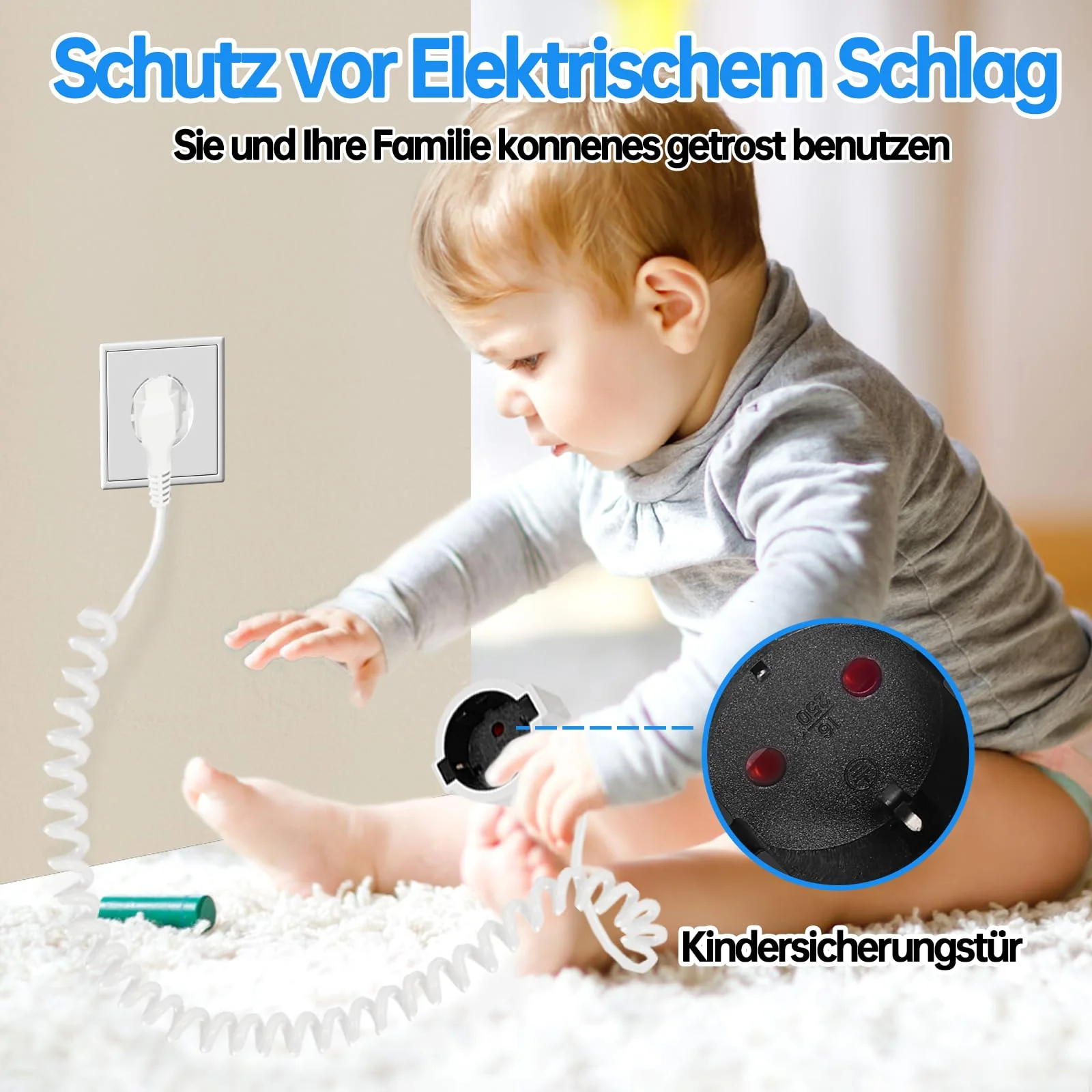 Schuko Extension Cable Spiral Cable 2 m Protective Contact Spiral Extension 0.6 m to 2 m Stretchy Spiral Cable Plug Extension Short with Coupling 230 V/16 A for Home, Office, Outdoor, White Schuko extension cable, coiled cable, white - Image 4
