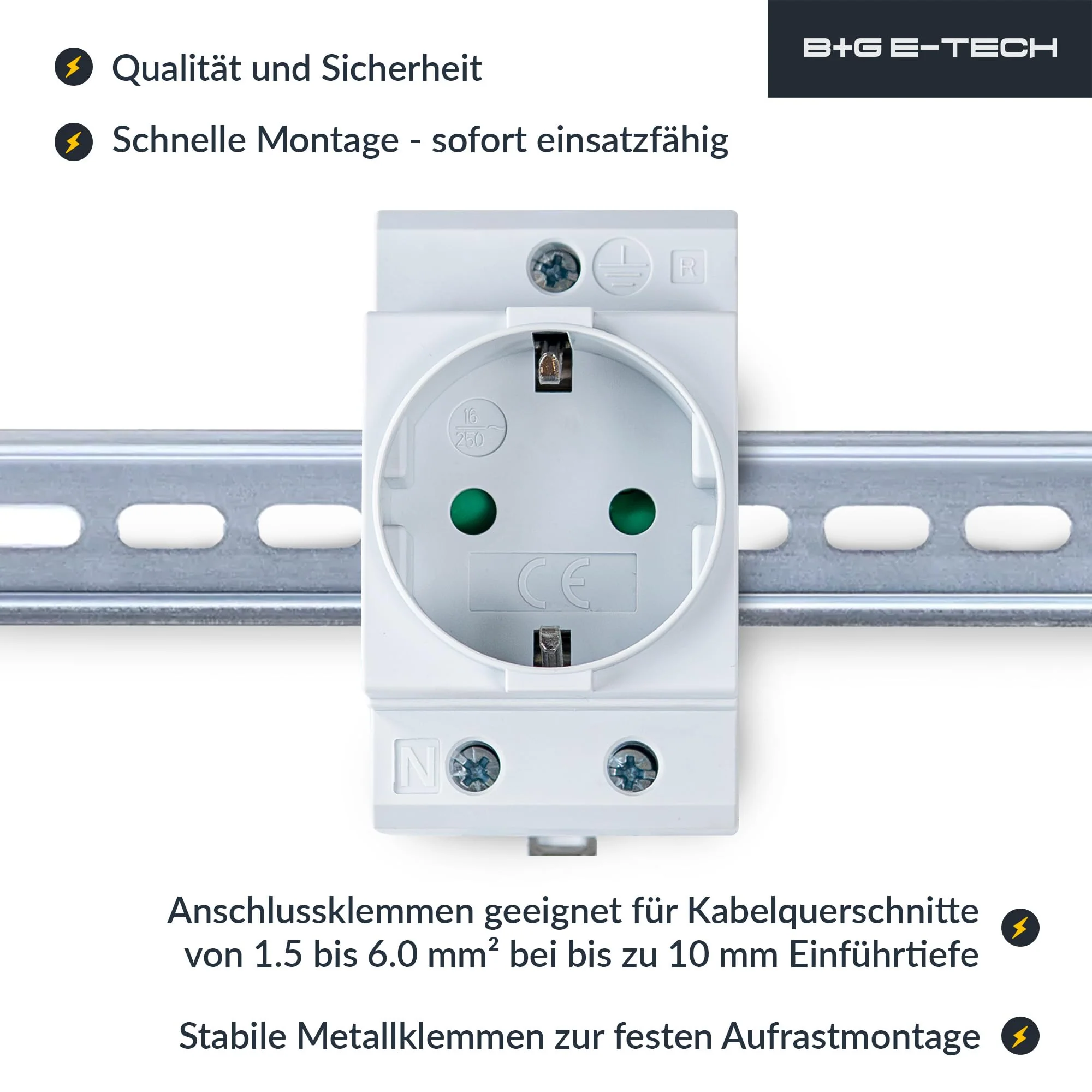 Schuko Socket [GS16] for DIN Rail 16A 230V 2P+E - Built-in Socket for Distribution Installation, Control Cabinet Meter Cabinet Protective Contact Socket for 35 mm DIN Carrier Rail Mounting (Grey) gray - Image 3