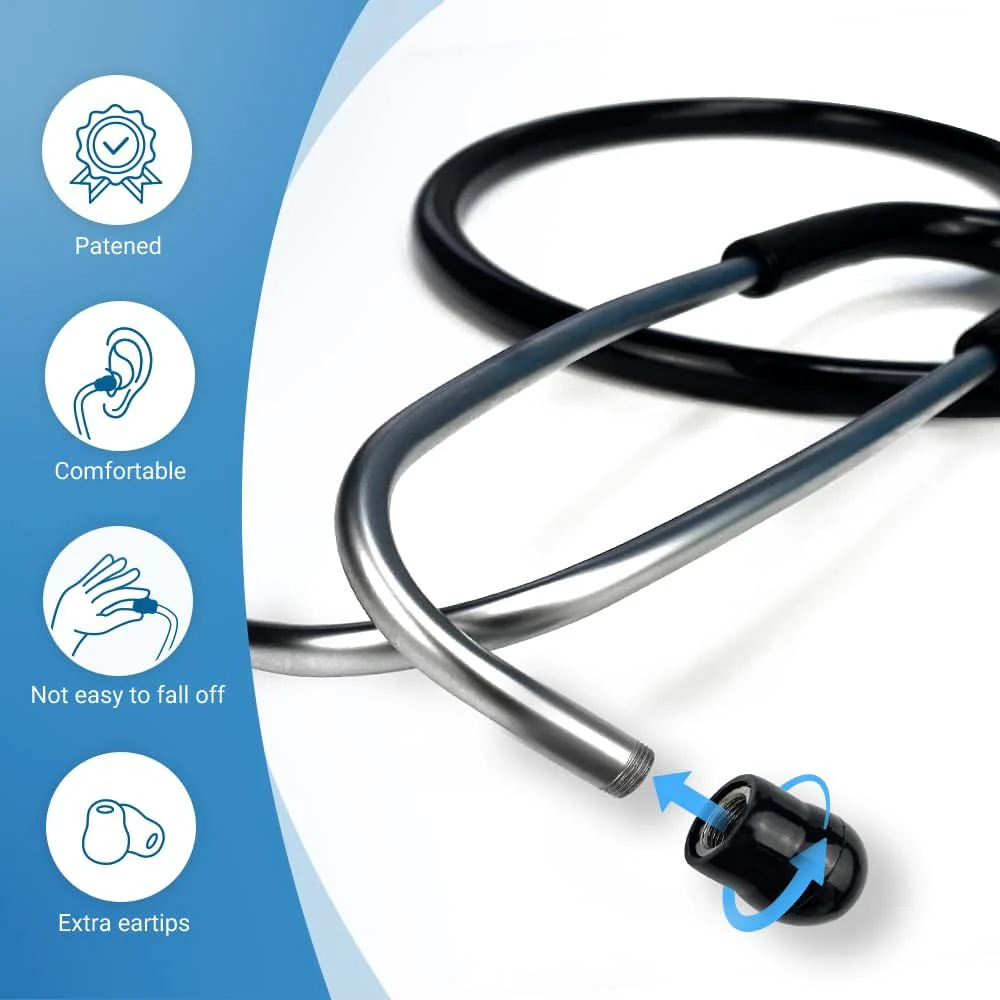 Scian Lightweight Stethoscope for Doctors, Nurses, Students, Adults, Single Head Stethoscopes with Black Tube, Silver Chestpiece Headset for Home Use (Black) - Image 2