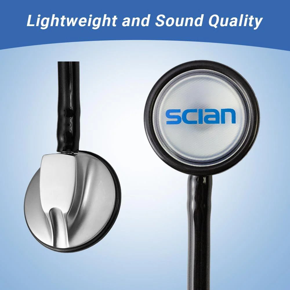 Scian Lightweight Stethoscope for Doctors, Nurses, Students, Adults, Single Head Stethoscopes with Black Tube, Silver Chestpiece Headset for Home Use (Black) - Image 3