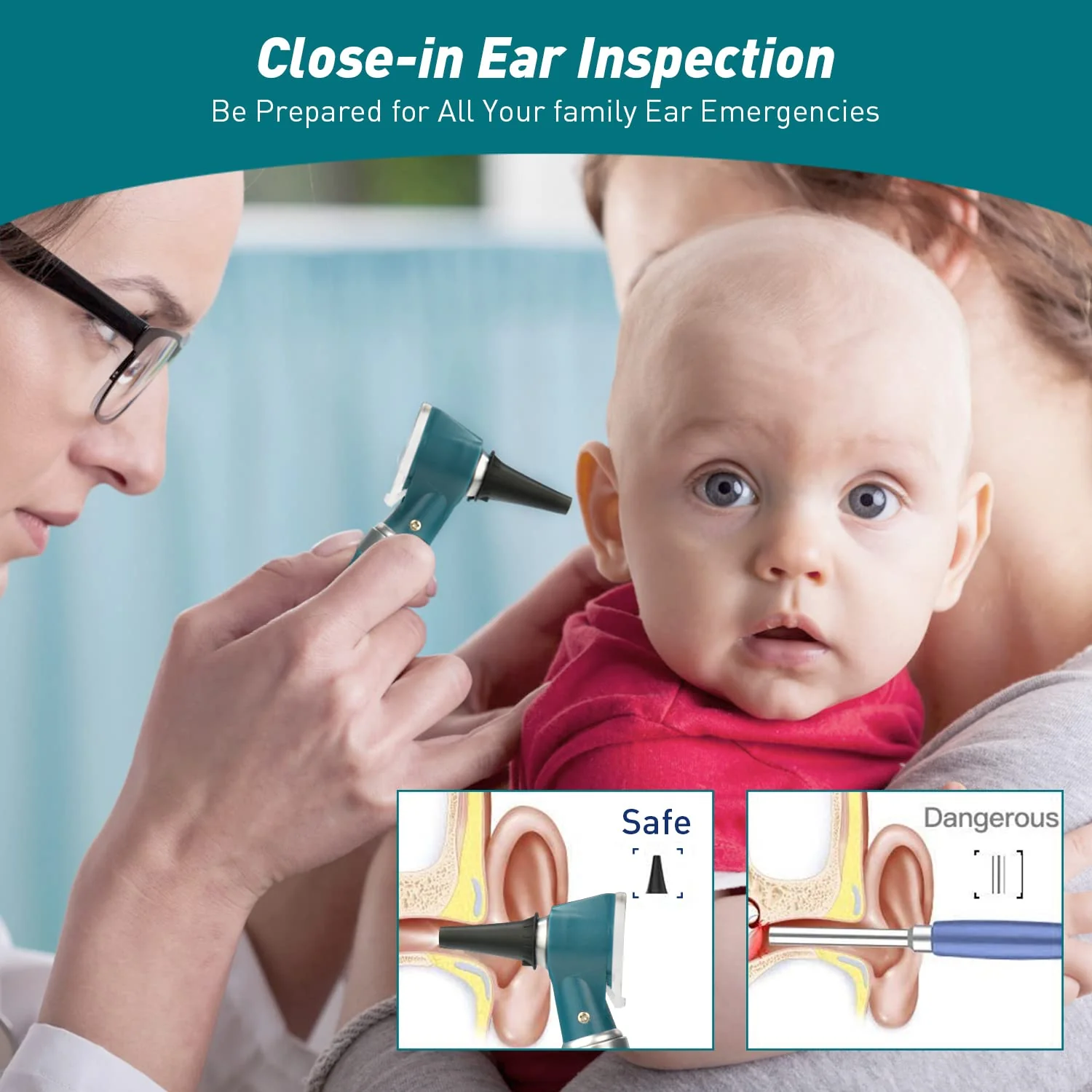 Scian Otoscope Kit - Ear Scope Otoscope with LED Light, 3x Magnification, 4 Speculum Tips Size, Lightweight Diagnostic Ear Care Tool for Children, Adults, Dogs, Home Use (Green) Green - Image 3