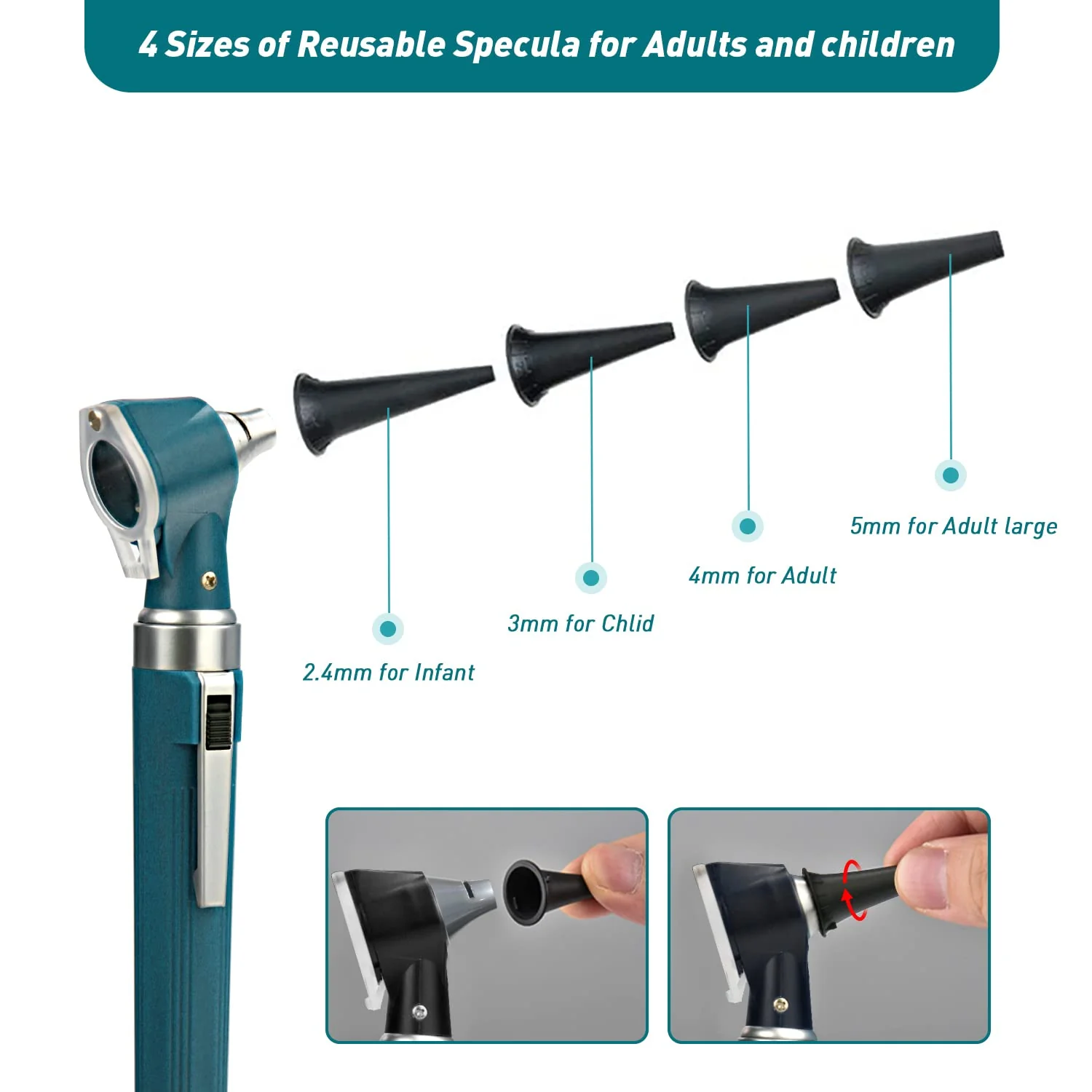 Scian Otoscope Kit - Ear Scope Otoscope with LED Light, 3x Magnification, 4 Speculum Tips Size, Lightweight Diagnostic Ear Care Tool for Children, Adults, Dogs, Home Use (Green) Green - Image 4