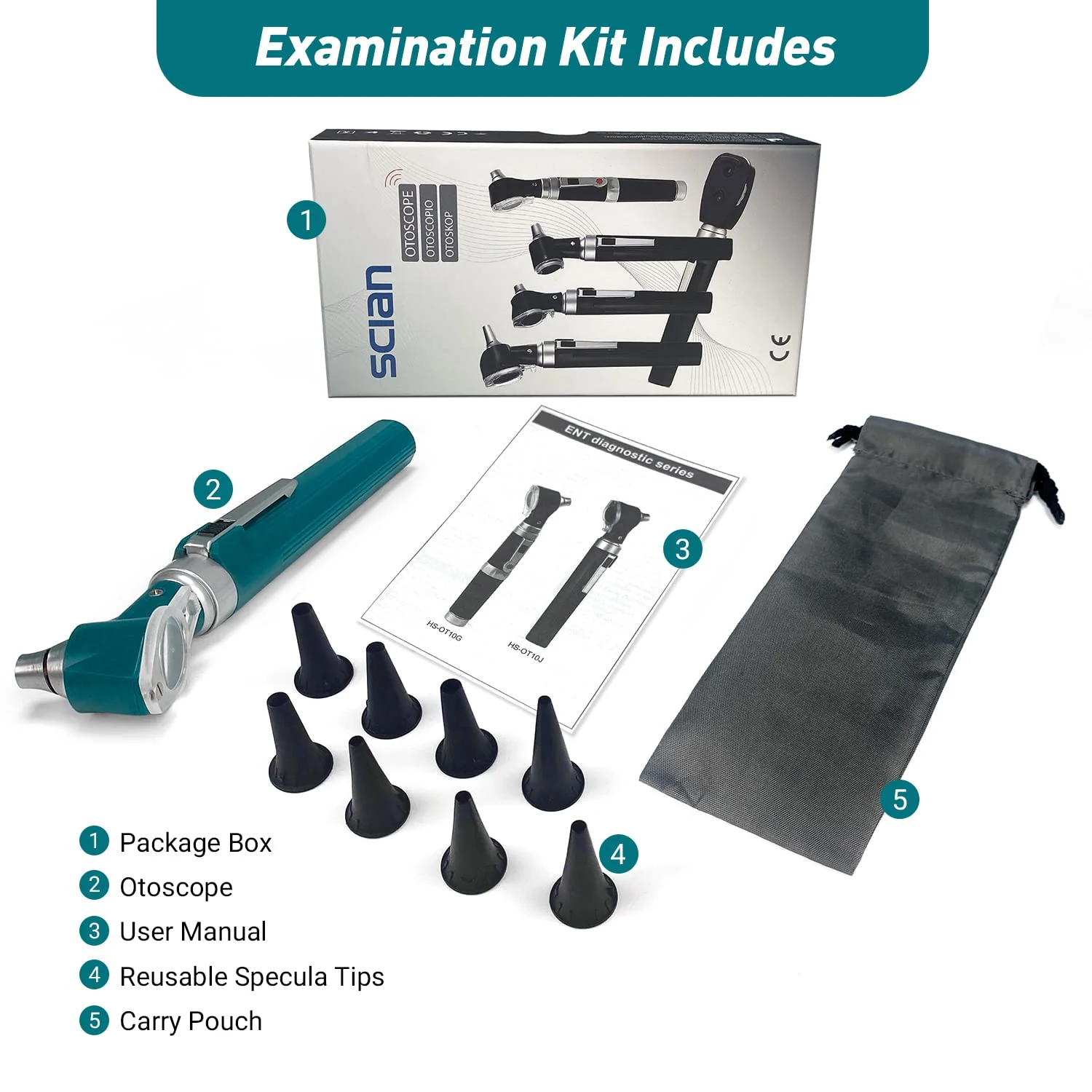 Scian Otoscope Kit - Ear Scope Otoscope with LED Light, 3x Magnification, 4 Speculum Tips Size, Lightweight Diagnostic Ear Care Tool for Children, Adults, Dogs, Home Use (Green) Green - Image 7