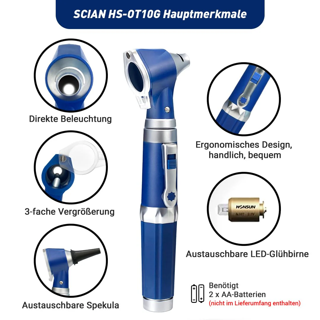 SCIAN Otoscope with Light, Ear Infection Detector and Pocket Ear Scope, Includes Hard Plastic Case, Suitable for Children, Adults, Doctors, Pets, Available in Several Colours (Blue2) Blue 2 - Image 4