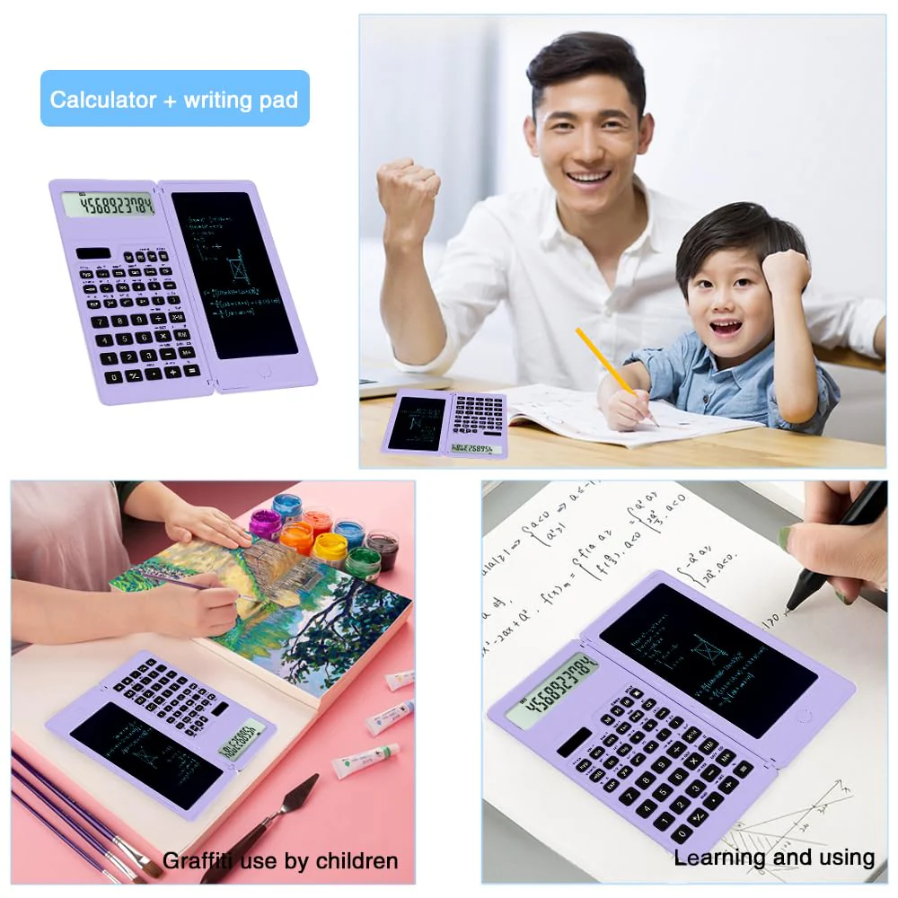 Scientific Calculators for high-School, LveSunny 10 Digits Digital with Erasable Writing Board Math Calculator for Middle School & College (Purple) Purple - Image 2