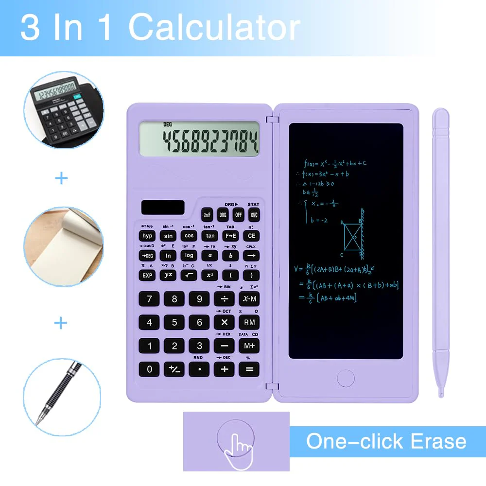 Scientific Calculators for high-School, LveSunny 10 Digits Digital with Erasable Writing Board Math Calculator for Middle School & College (Purple) Purple - Image 4
