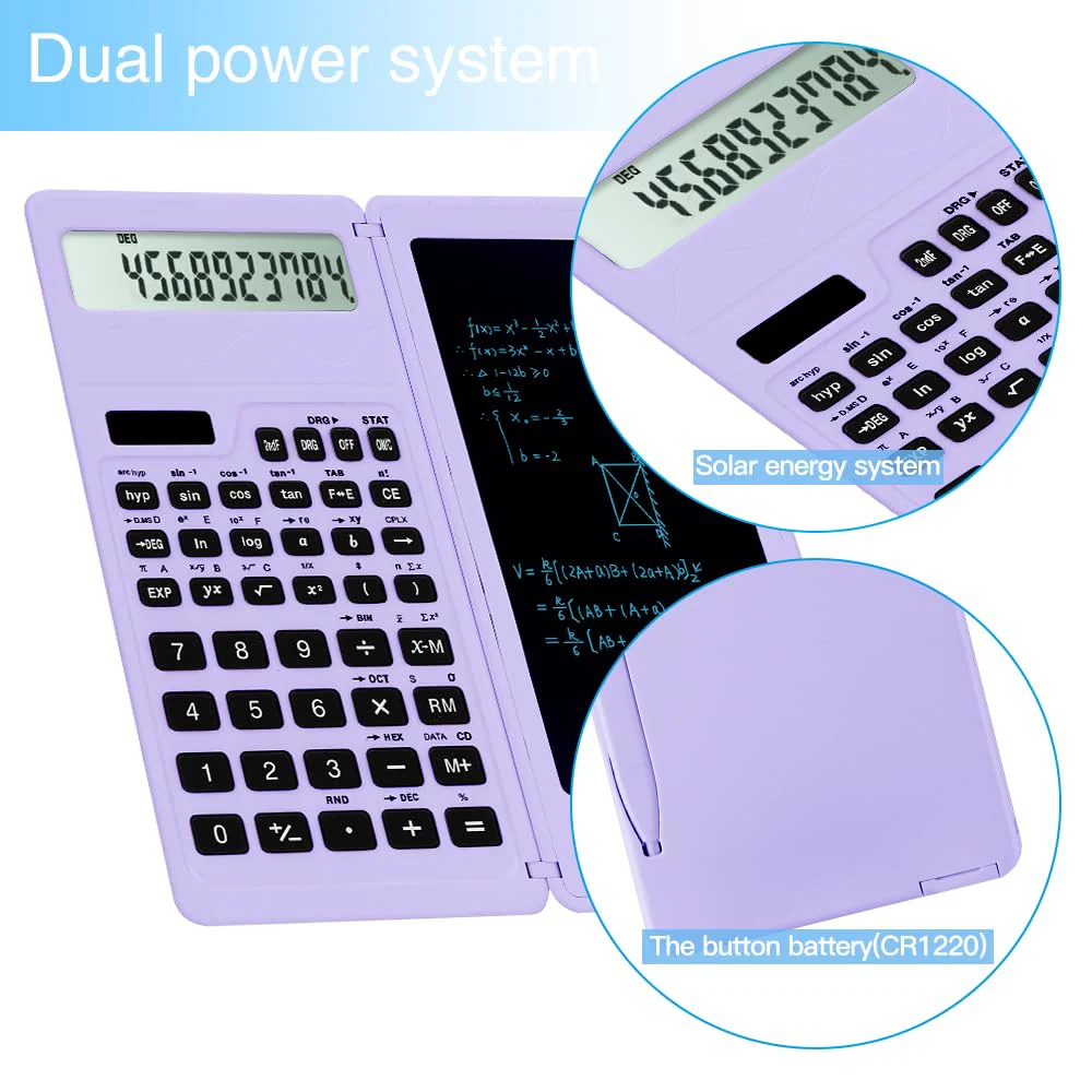 Scientific Calculators for high-School, LveSunny 10 Digits Digital with Erasable Writing Board Math Calculator for Middle School & College (Purple) Purple - Image 6