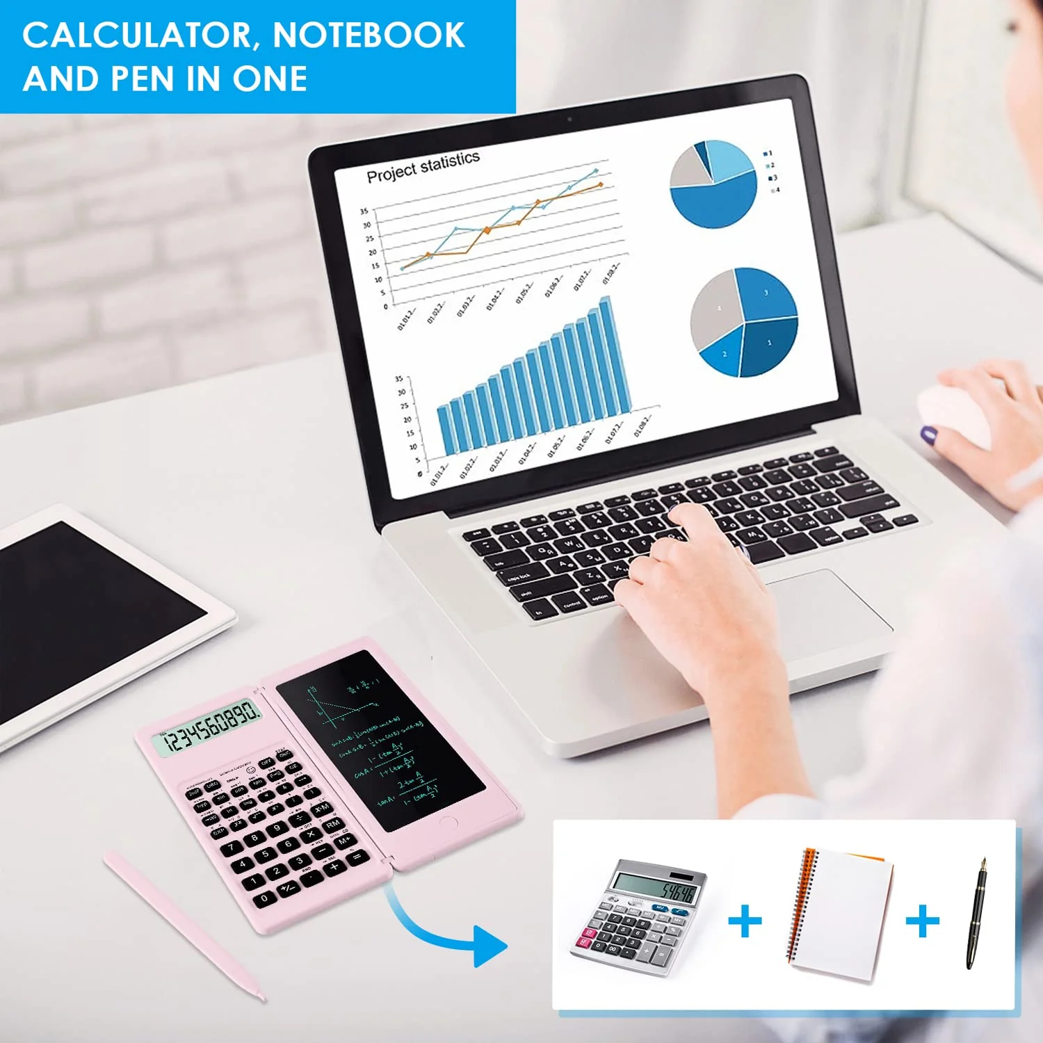 Scientific Calculators for Students, 10-Digit Large Screen, Math Calculator with Notepad, Classroom Must Haves for Middle High School Supplies & College （Pink Pink - Image 2
