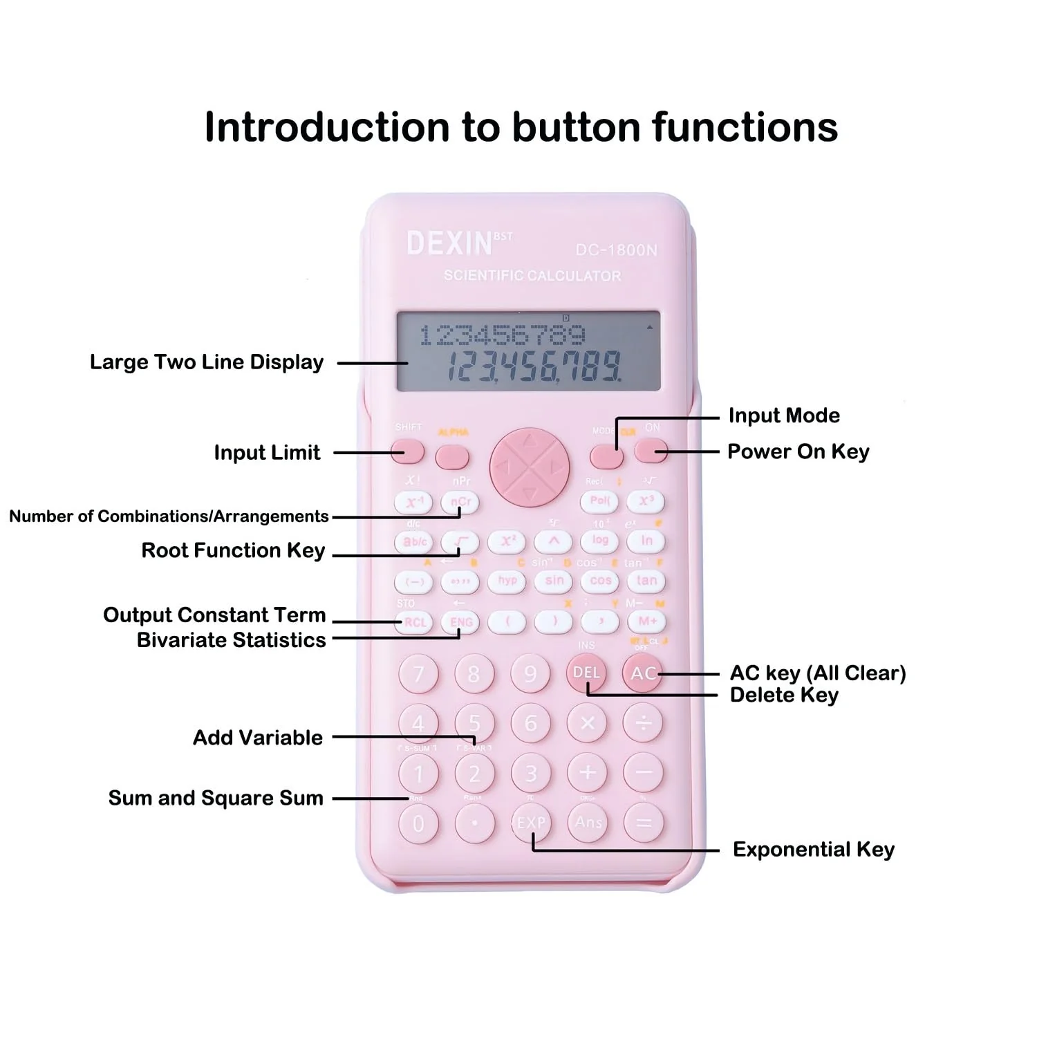 Scientific Calculators for Students, 240 Functions 2-Line Standard Scientific Calculator, Cute School Office Supplies，Math Calculator for School (Pink) - Image 2