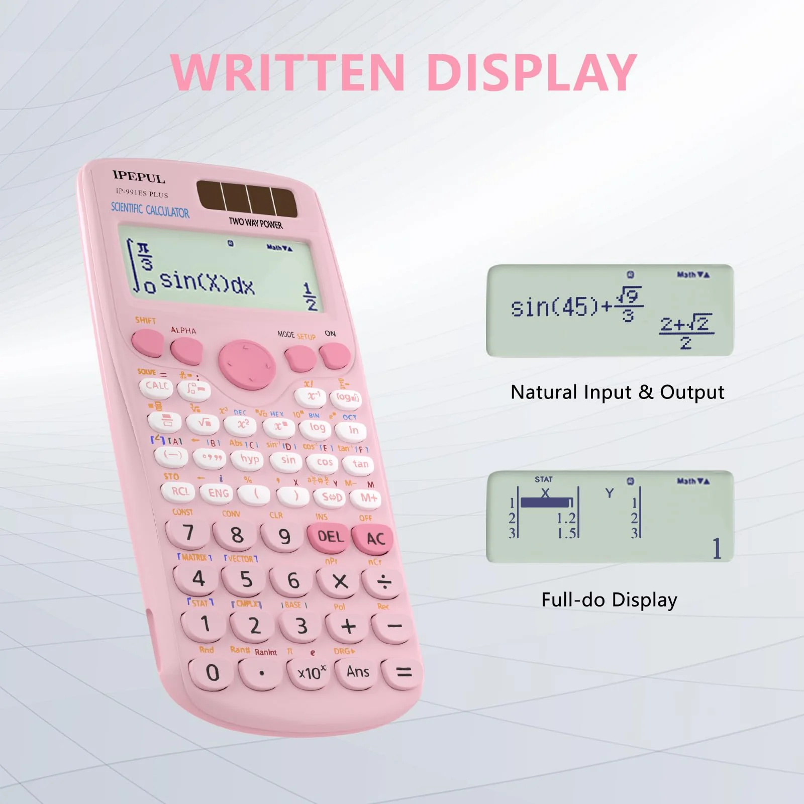Scientific Calculators, IPepul Pink Math Calculator with 417 Function, Solar Battery Power and 4-Line Display, School Supplies for Middle High College Students Teachers (Pink 991ES Plus) - Image 3