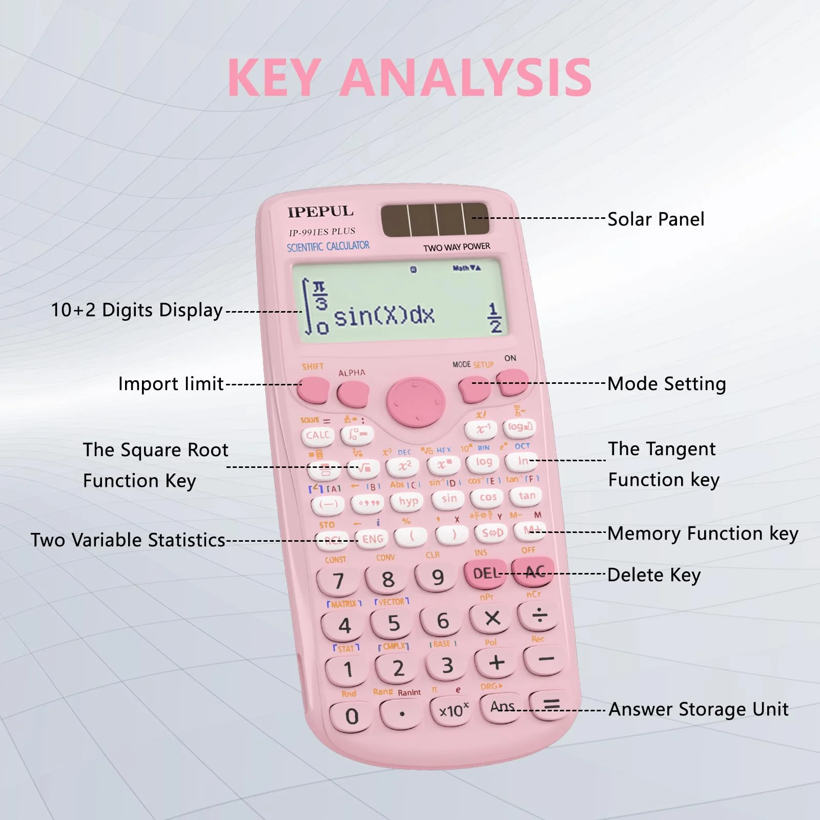 Scientific Calculators, IPepul Pink Math Calculator with 417 Function, Solar Battery Power and 4-Line Display, School Supplies for Middle High College Students Teachers (Pink 991ES Plus) - Image 4