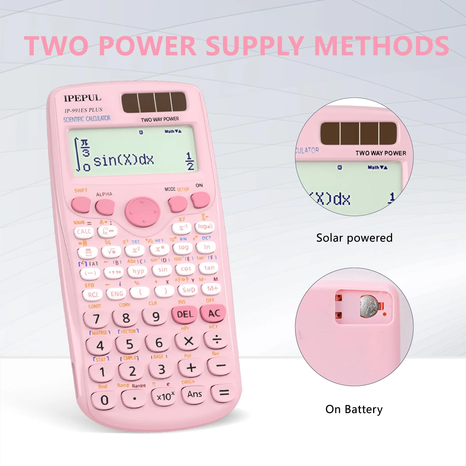 Scientific Calculators, IPepul Pink Math Calculator with 417 Function, Solar Battery Power and 4-Line Display, School Supplies for Middle High College Students Teachers (Pink 991ES Plus) - Image 6