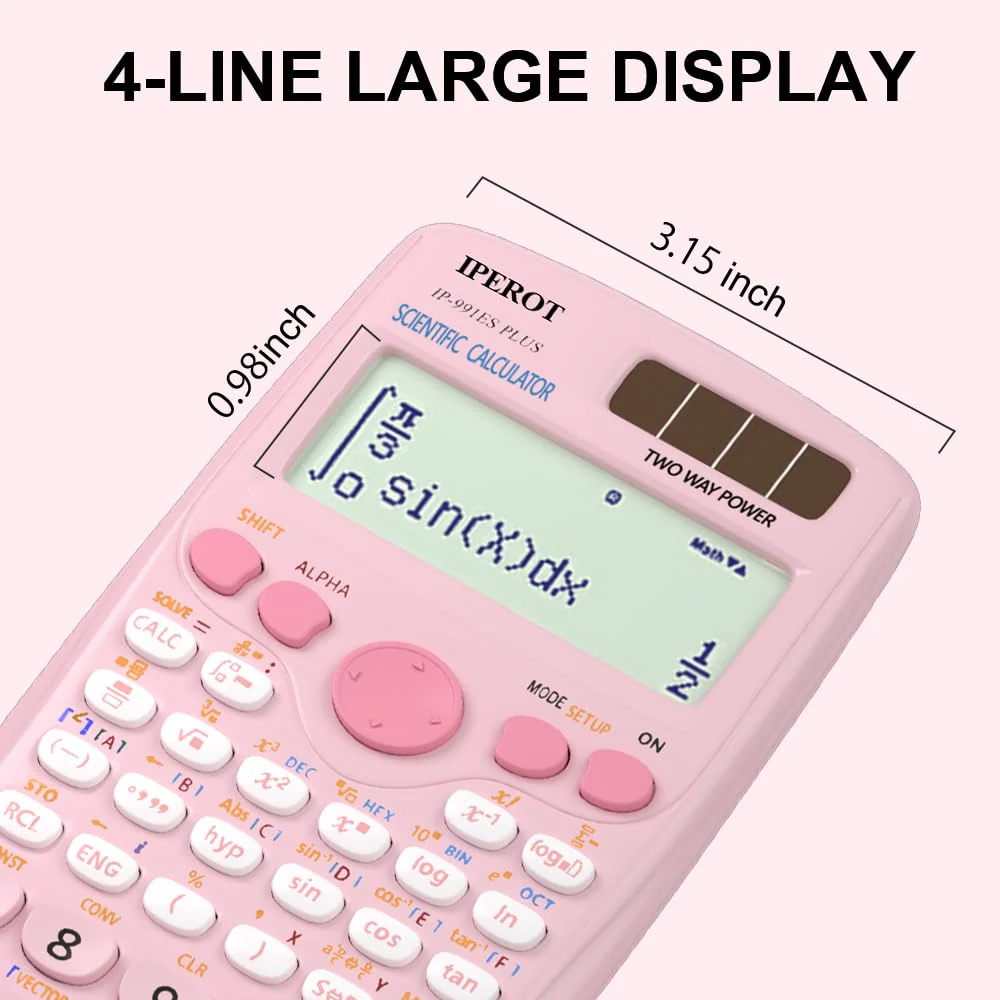 Scientific Calculators, IPEROT Pink Scientific Calculator 417 Function, Desktop Math Solar Calculators School Supplies Suitable for High School and College Students Algebra and Other Math Textbooks - Image 2