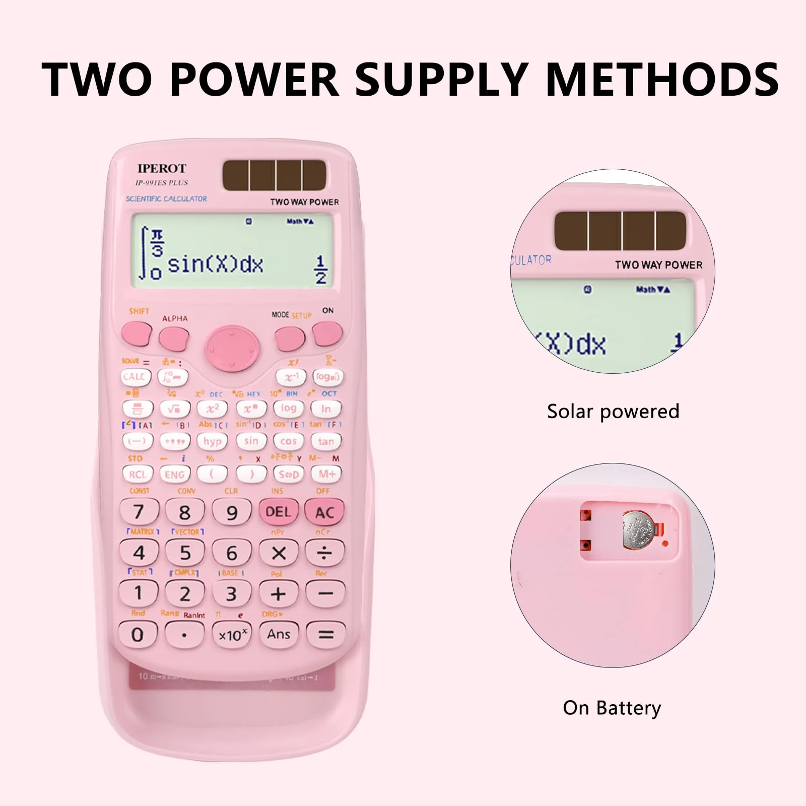 Scientific Calculators, IPEROT Pink Scientific Calculator 417 Function, Desktop Math Solar Calculators School Supplies Suitable for High School and College Students Algebra and Other Math Textbooks - Image 3