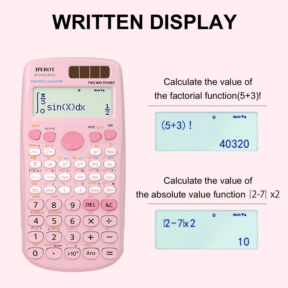 Scientific Calculators, IPEROT Pink Scientific Calculator 417 Function, Desktop Math Solar Calculators School Supplies Suitable for High School and College Students Algebra and Other Math Textbooks - Image 4